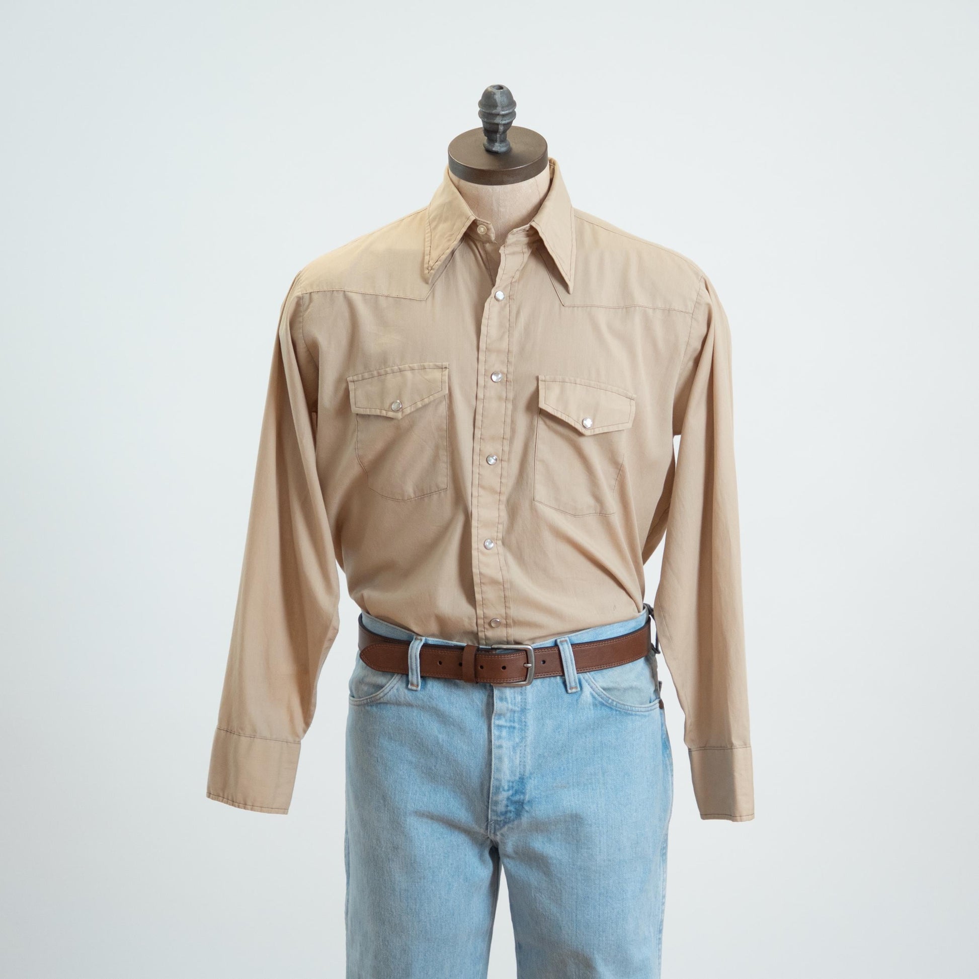 Vintage 70s Beige Pearl Snap Western Shirt - Extra Large