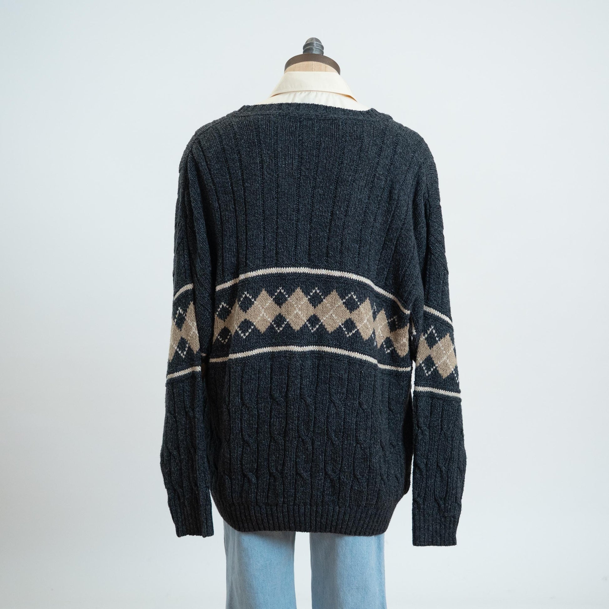 Vintage 90s Argyle Cable Knit Sweater - 3X