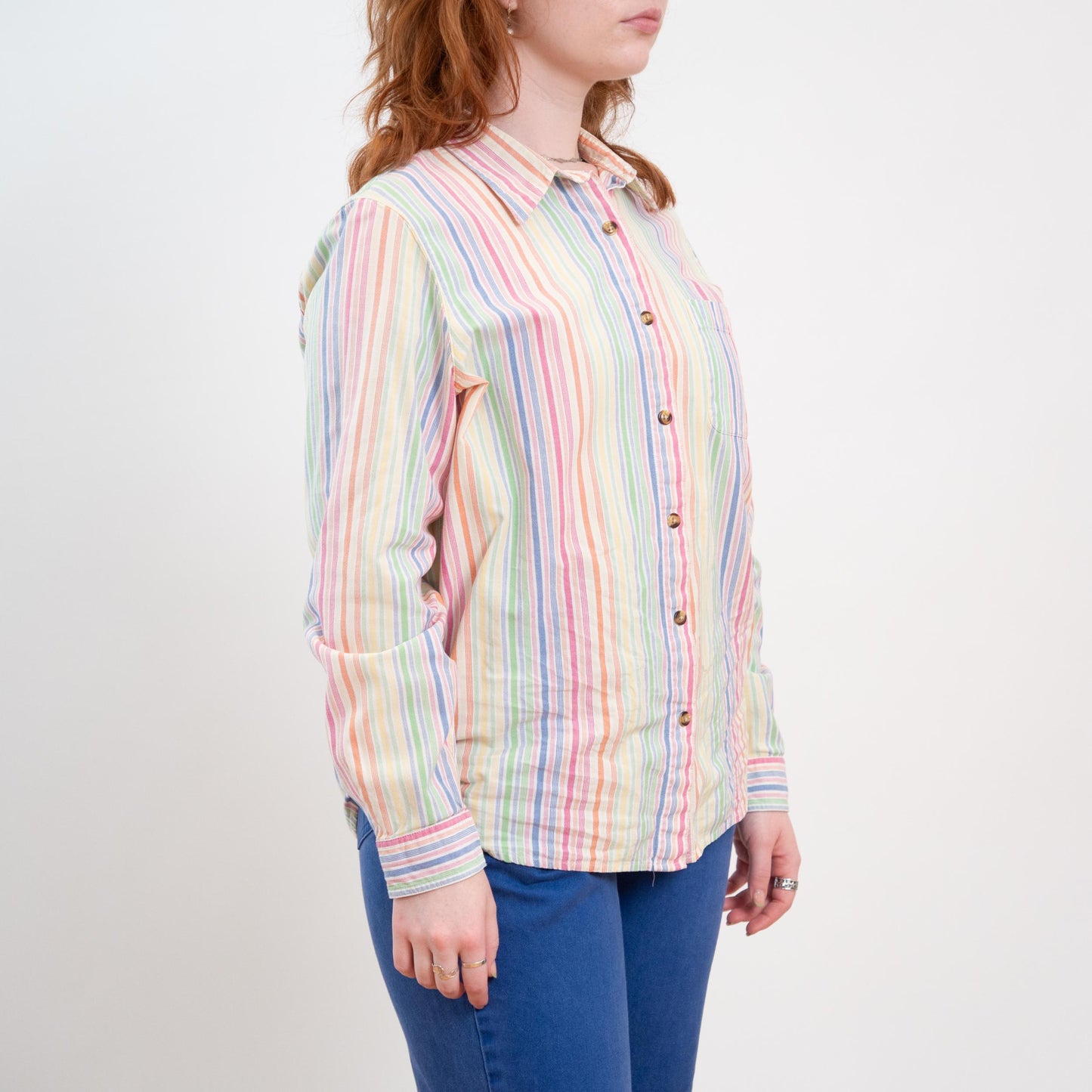 Vintage 90s Rainbow Striped Button Up Shirt - Large