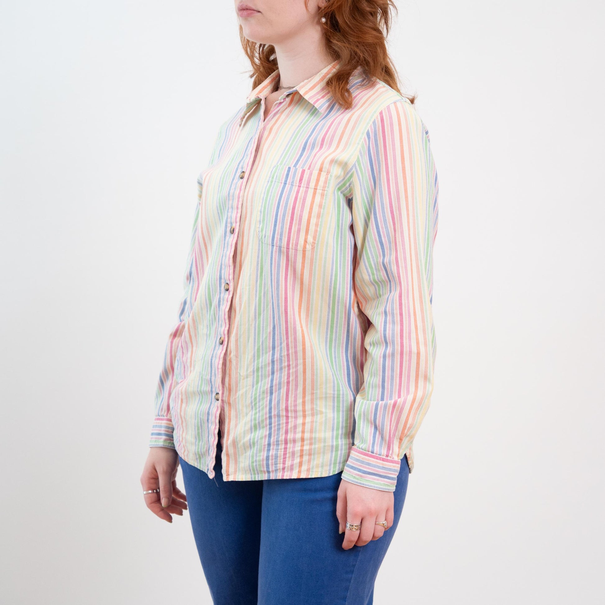 Vintage 90s Rainbow Striped Button Up Shirt - Large