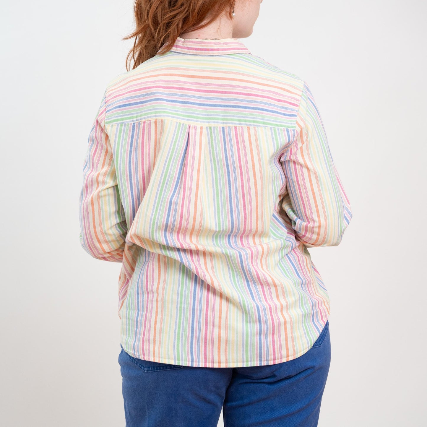 Vintage 90s Rainbow Striped Button Up Shirt - Large