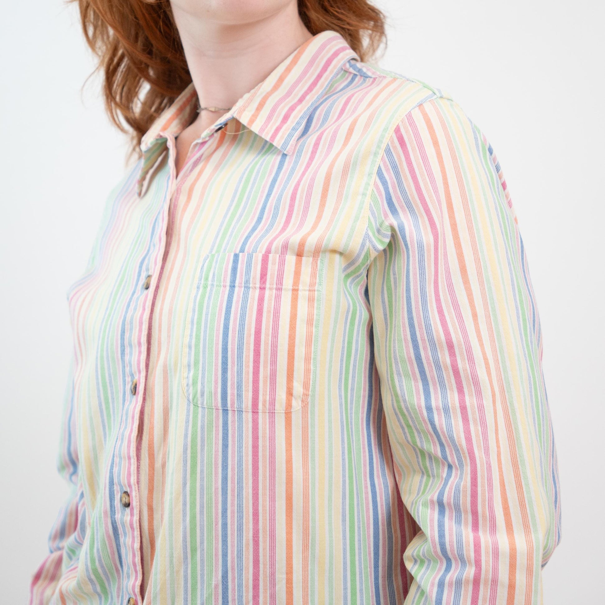Vintage 90s Rainbow Striped Button Up Shirt - Large