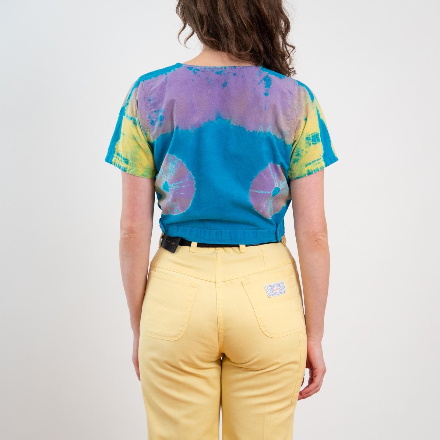 Vintage 80s Blue Tie Dye Crop Top - Small