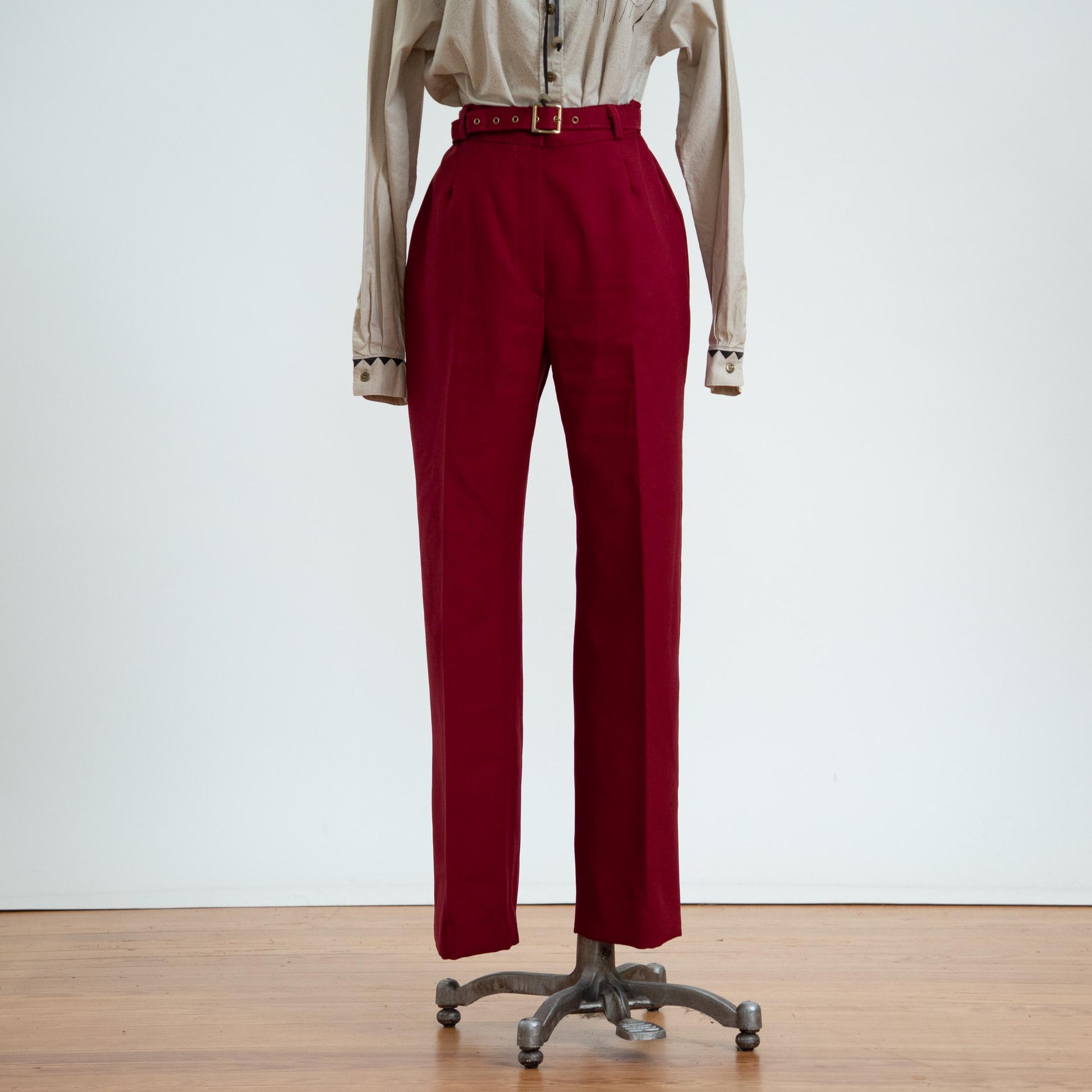 Vintage 70s Belted Wine Red Trousers - Medium, 29" Waist
