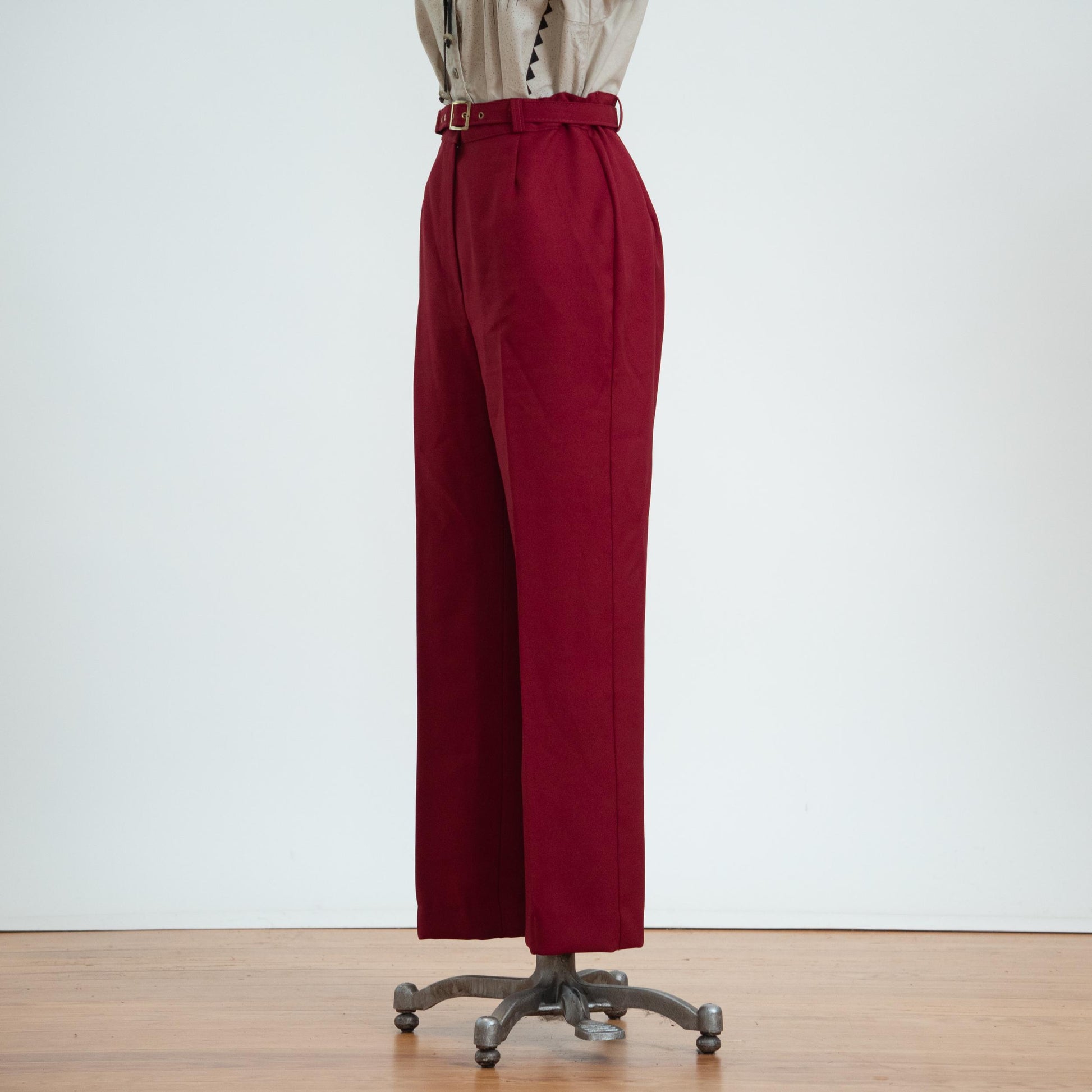 Vintage 70s Belted Wine Red Trousers - Medium, 29" Waist