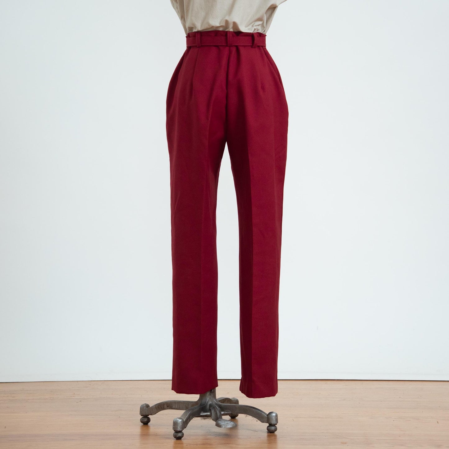 Vintage 70s Belted Wine Red Trousers - Medium, 29" Waist