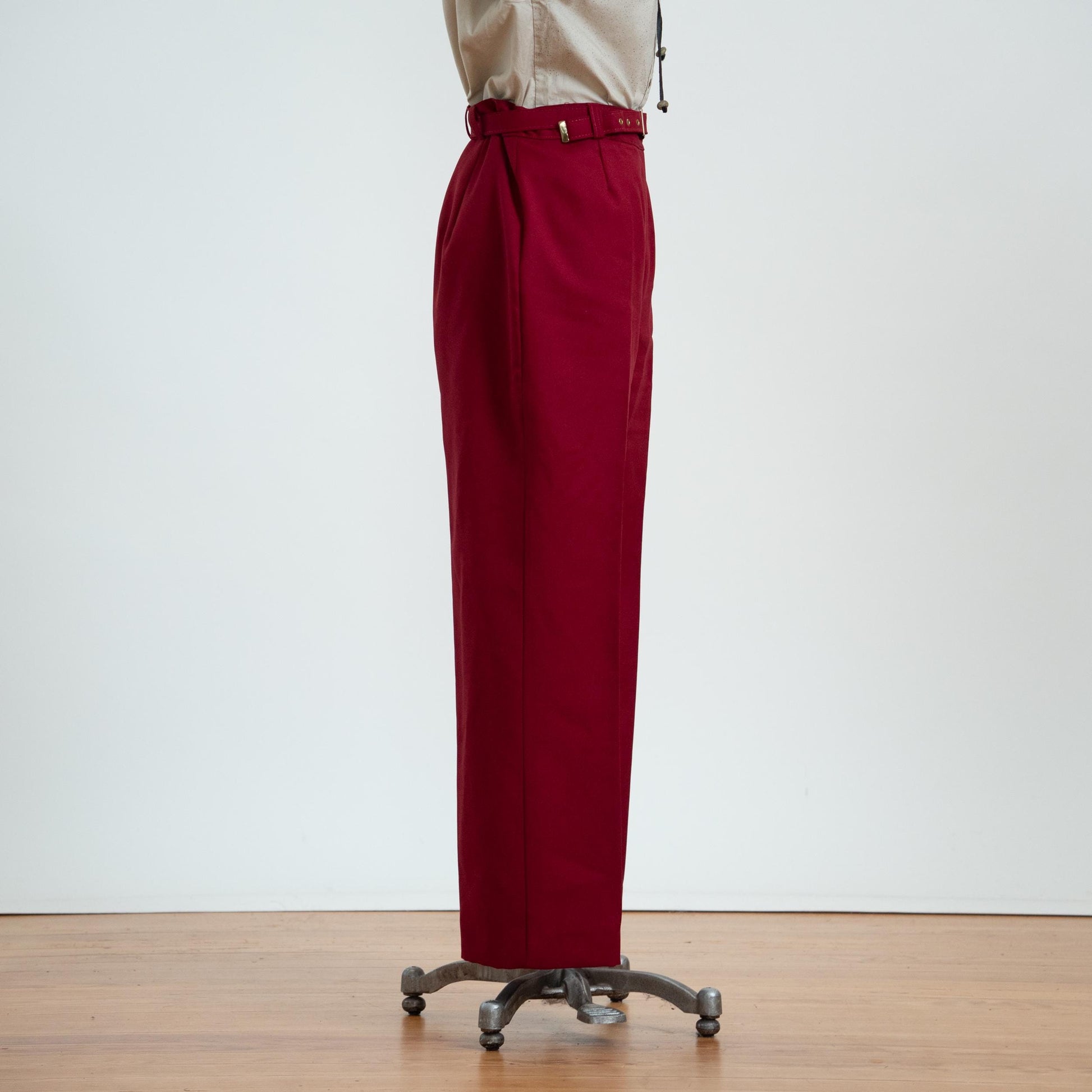 Vintage 70s Belted Wine Red Trousers - Medium, 29" Waist