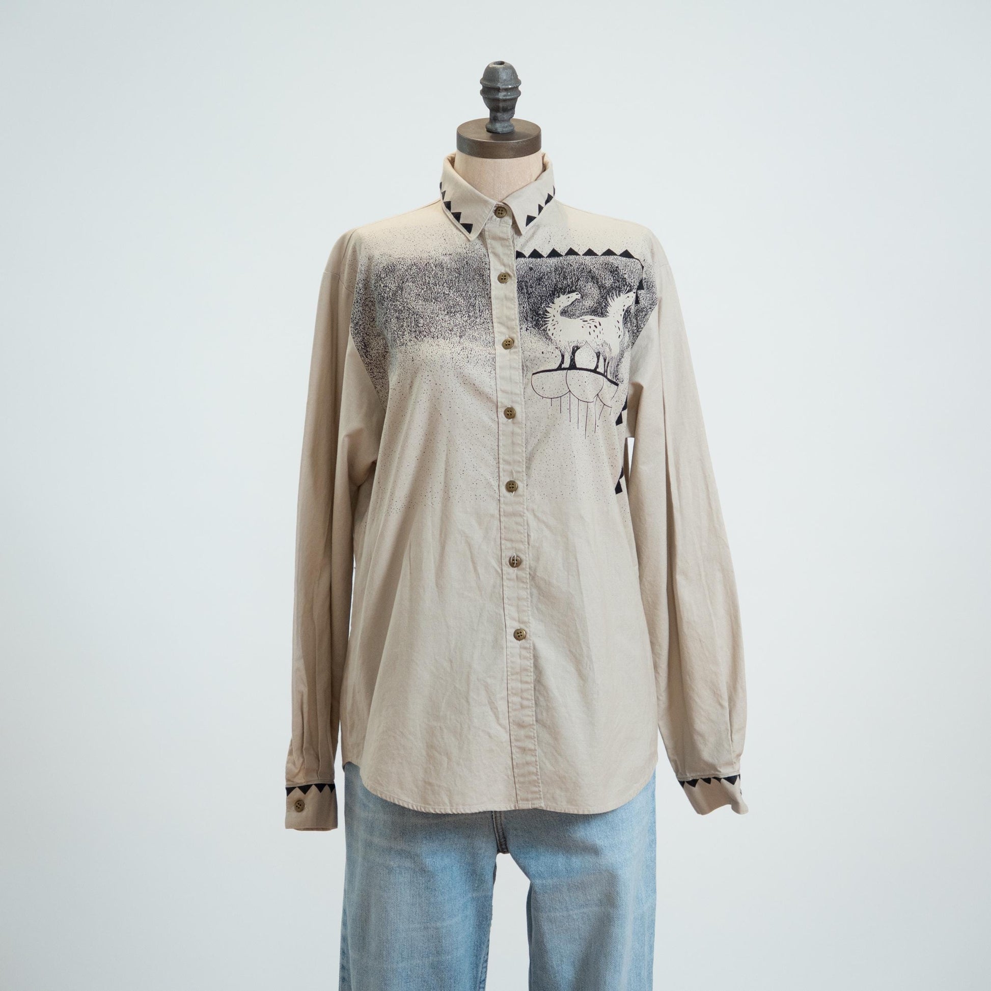 Vintage 90s Cameo Rose Horse Graphic Western Shirt - Medium