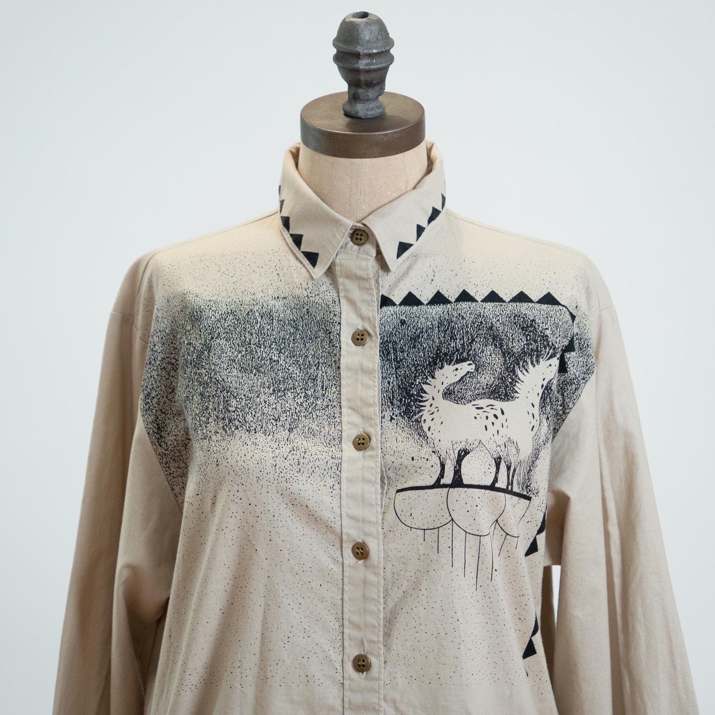 Vintage 90s Cameo Rose Horse Graphic Western Shirt - Medium
