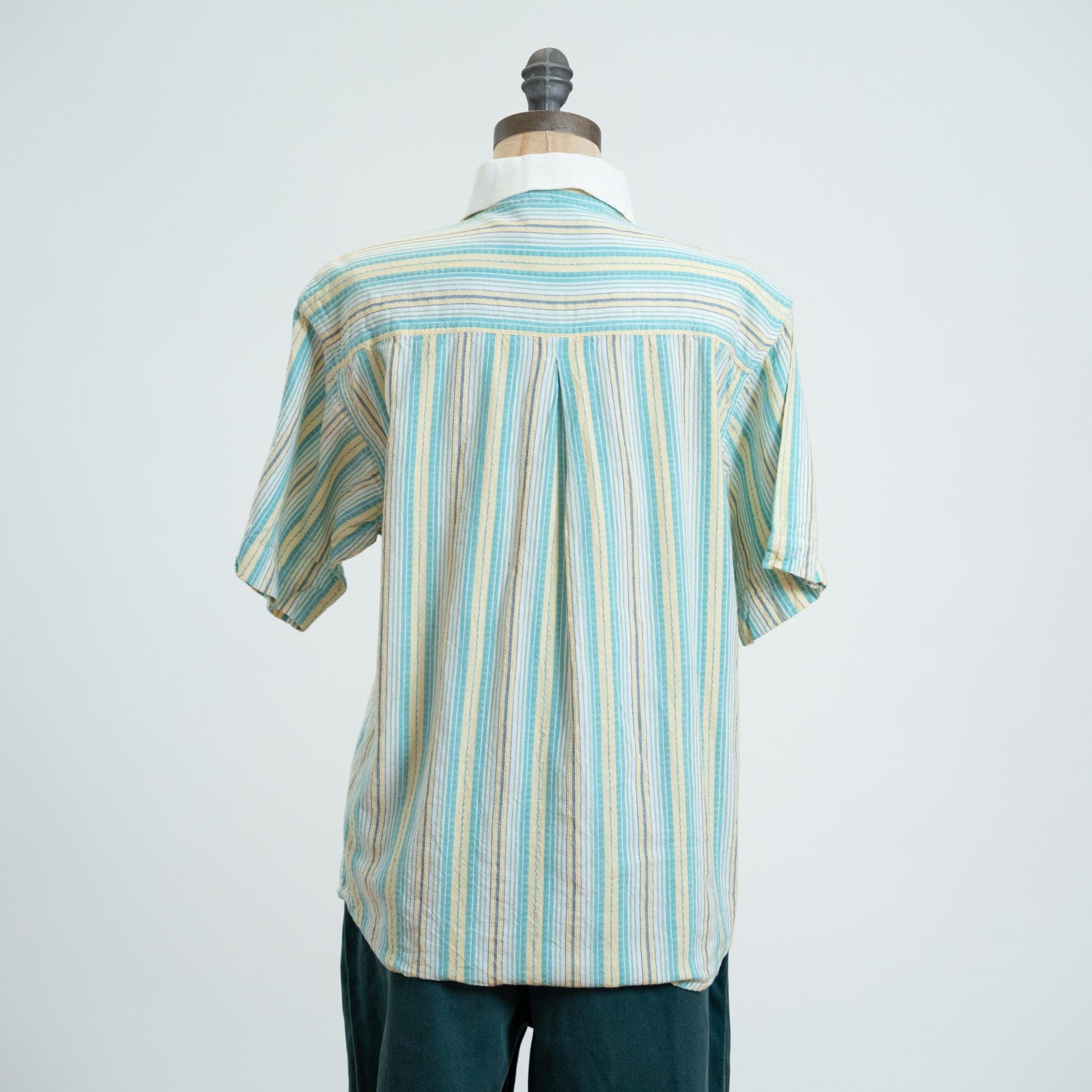 Vintage 90s Mint Candy Striped Cotton Shirt - Small