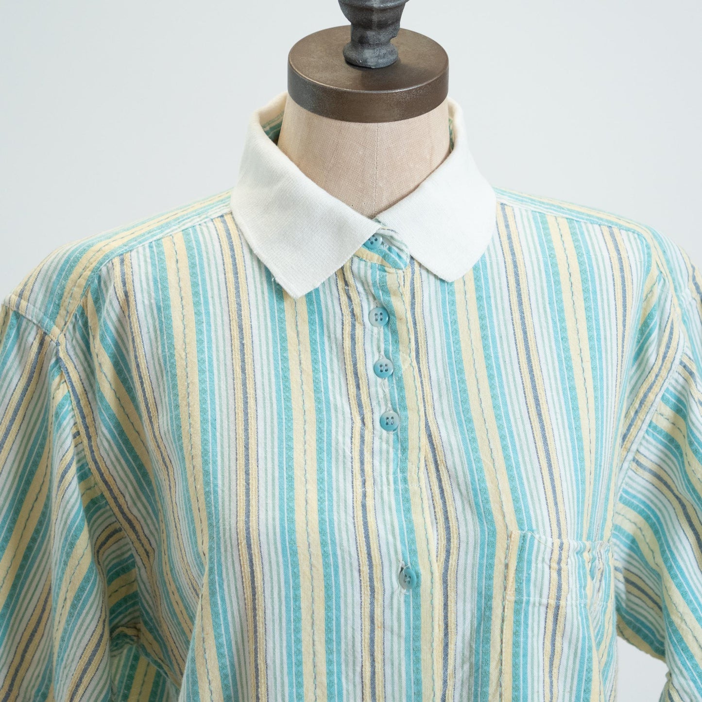 Vintage 90s Mint Candy Striped Cotton Shirt - Small
