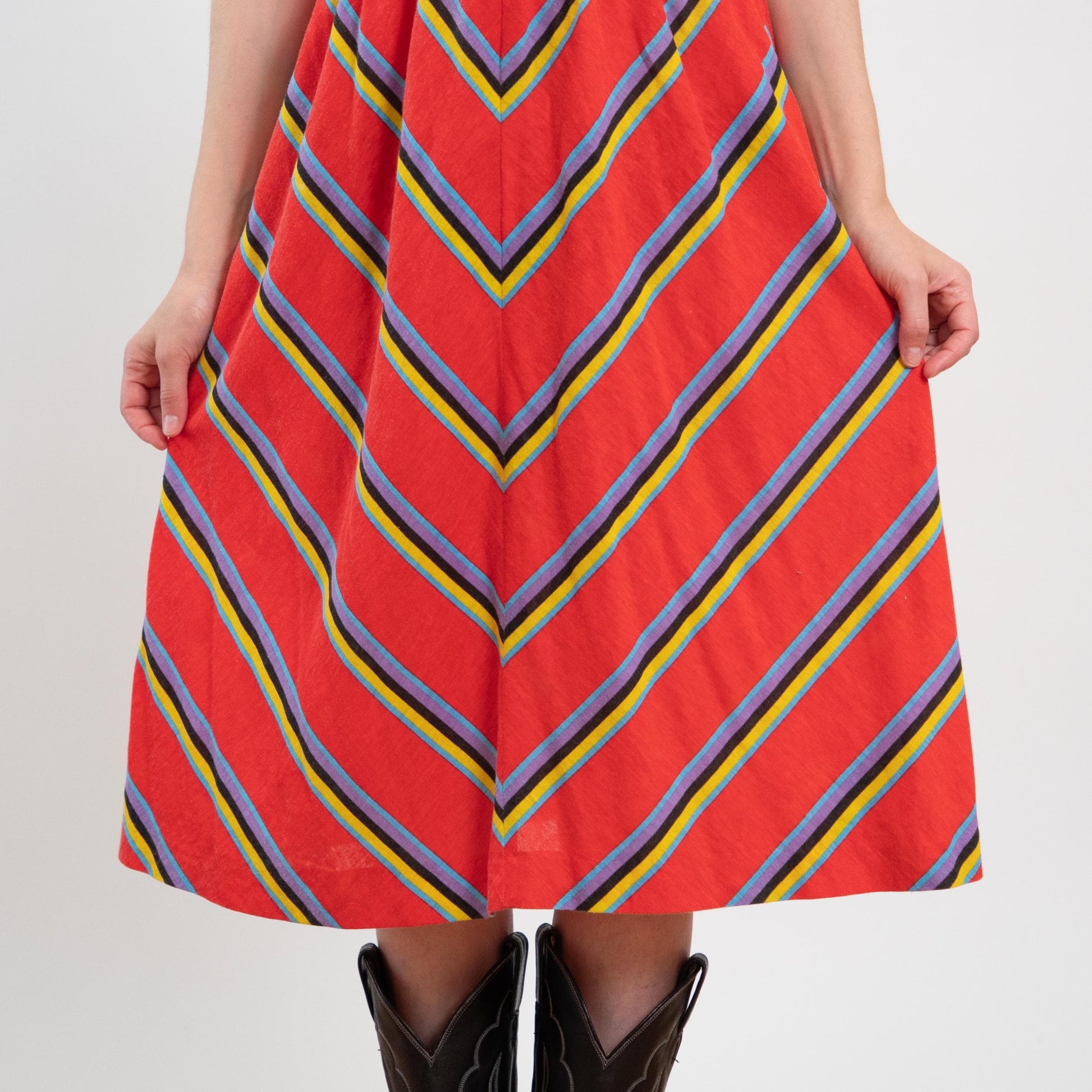 Vintage 70s Red Chevron Striped Low Back Sundress - Medium