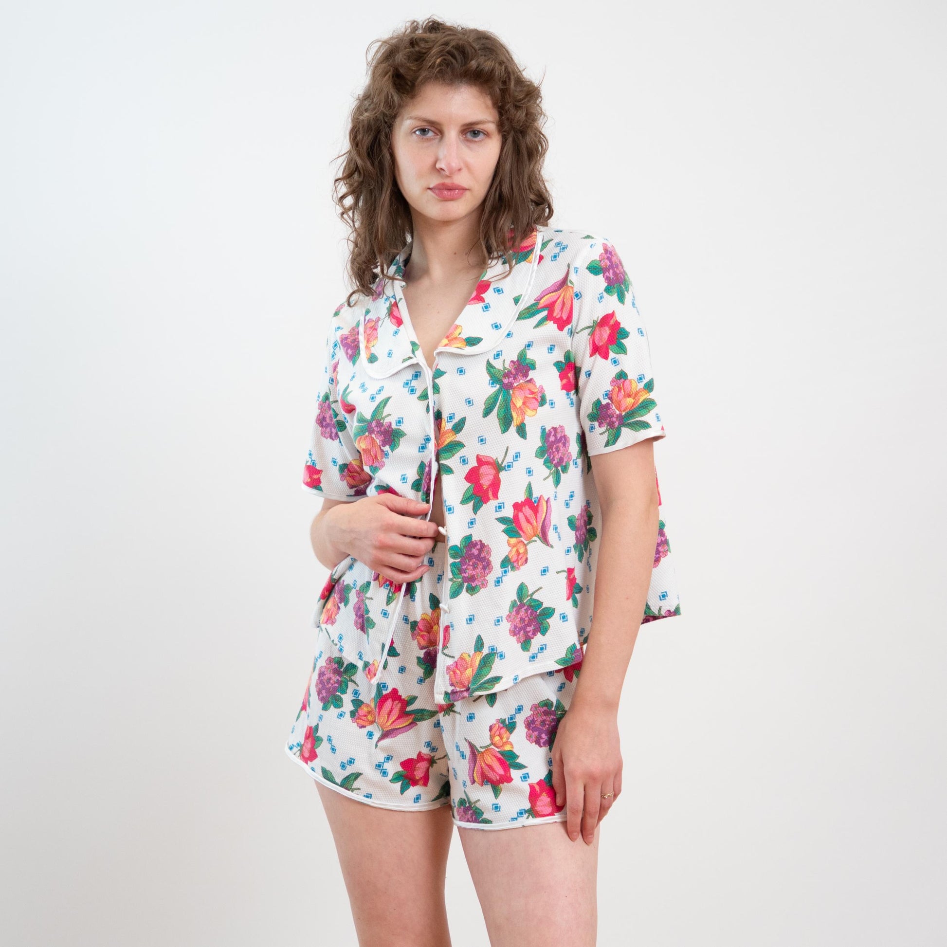 Vintage 90s Victoria's Secret Floral Waffle Knit Pajama Set - Medium