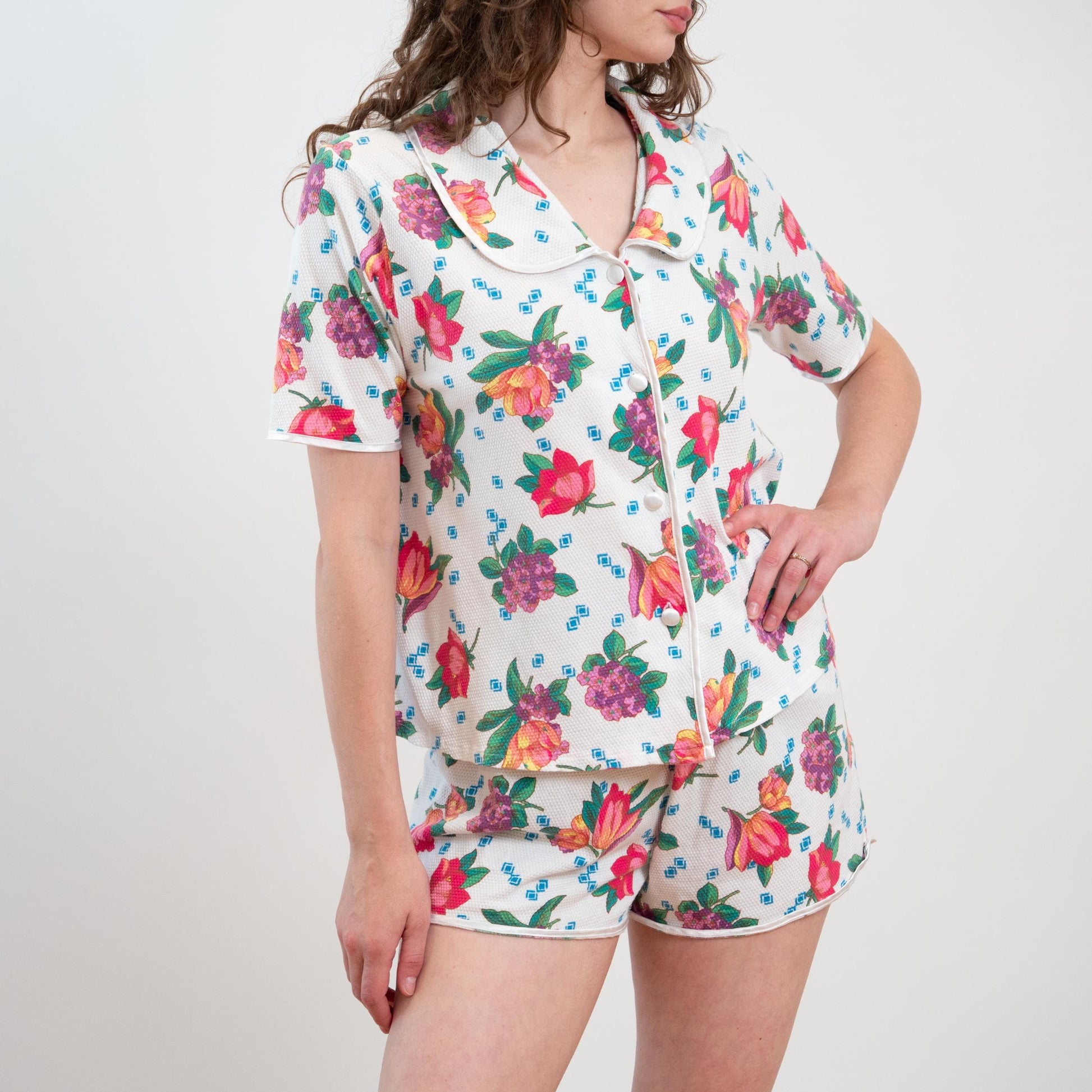 Vintage 90s Victoria's Secret Floral Waffle Knit Pajama Set - Medium