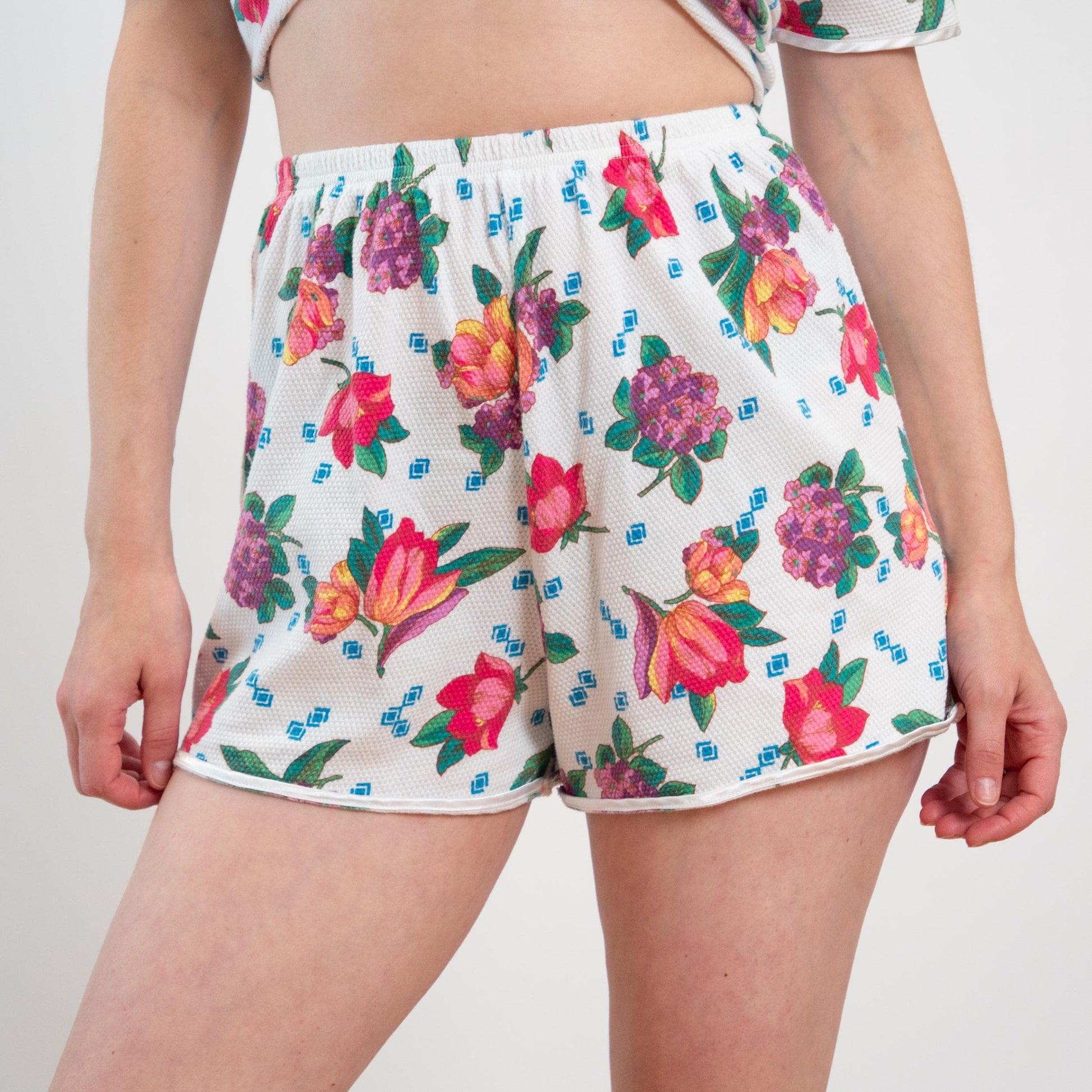 Vintage 90s Victoria's Secret Floral Waffle Knit Pajama Set - Medium
