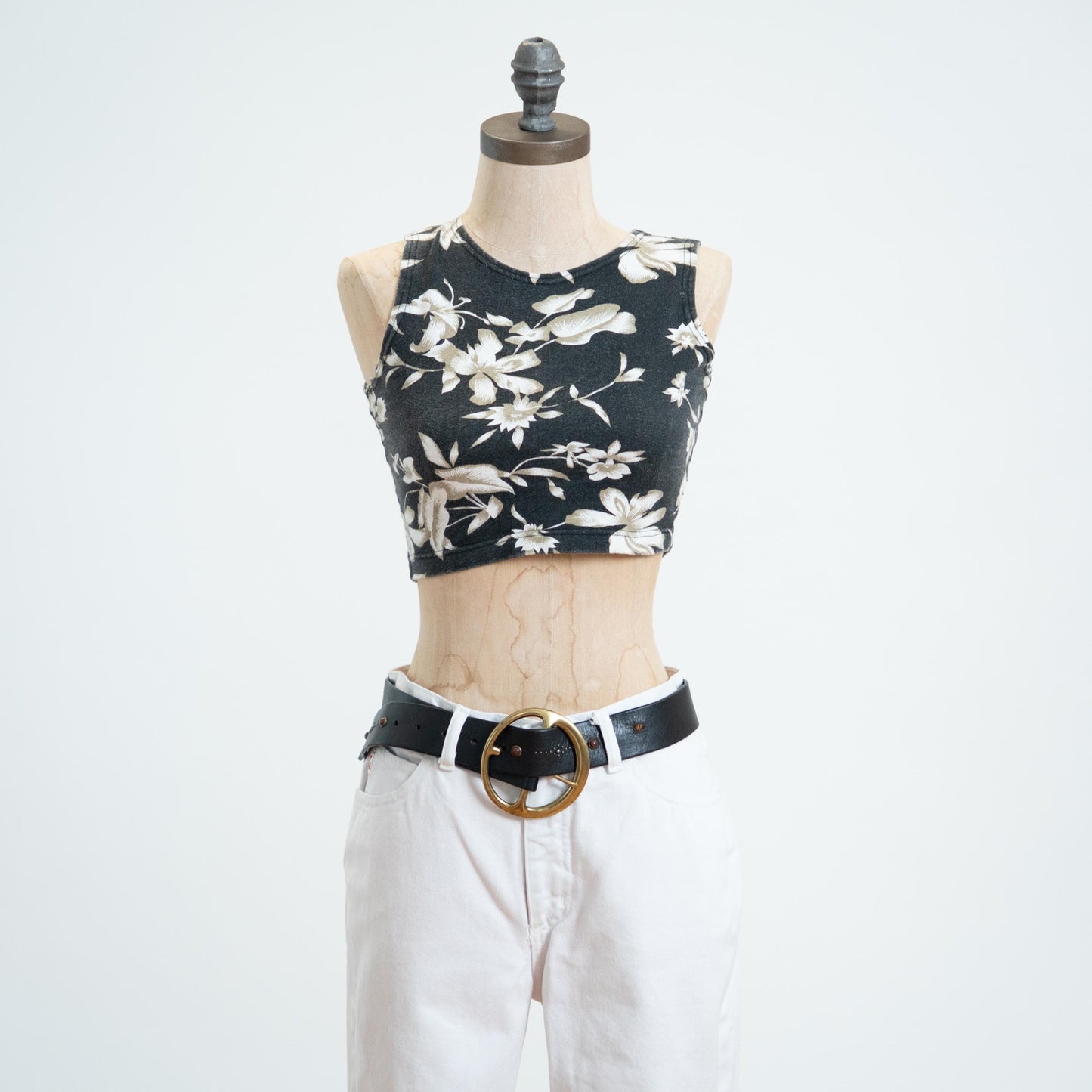 Vintage 90s Black Floral Micro Crop Top - Small