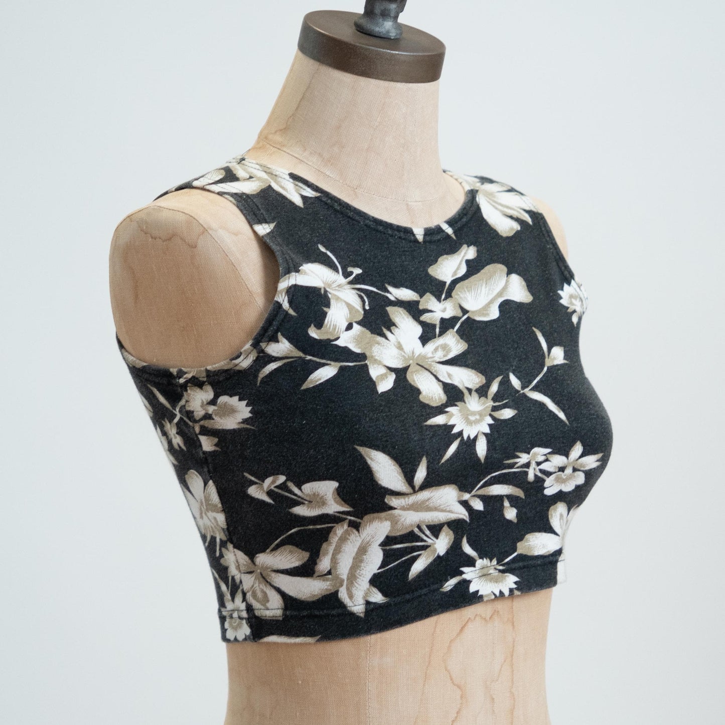 Vintage 90s Black Floral Micro Crop Top - Small
