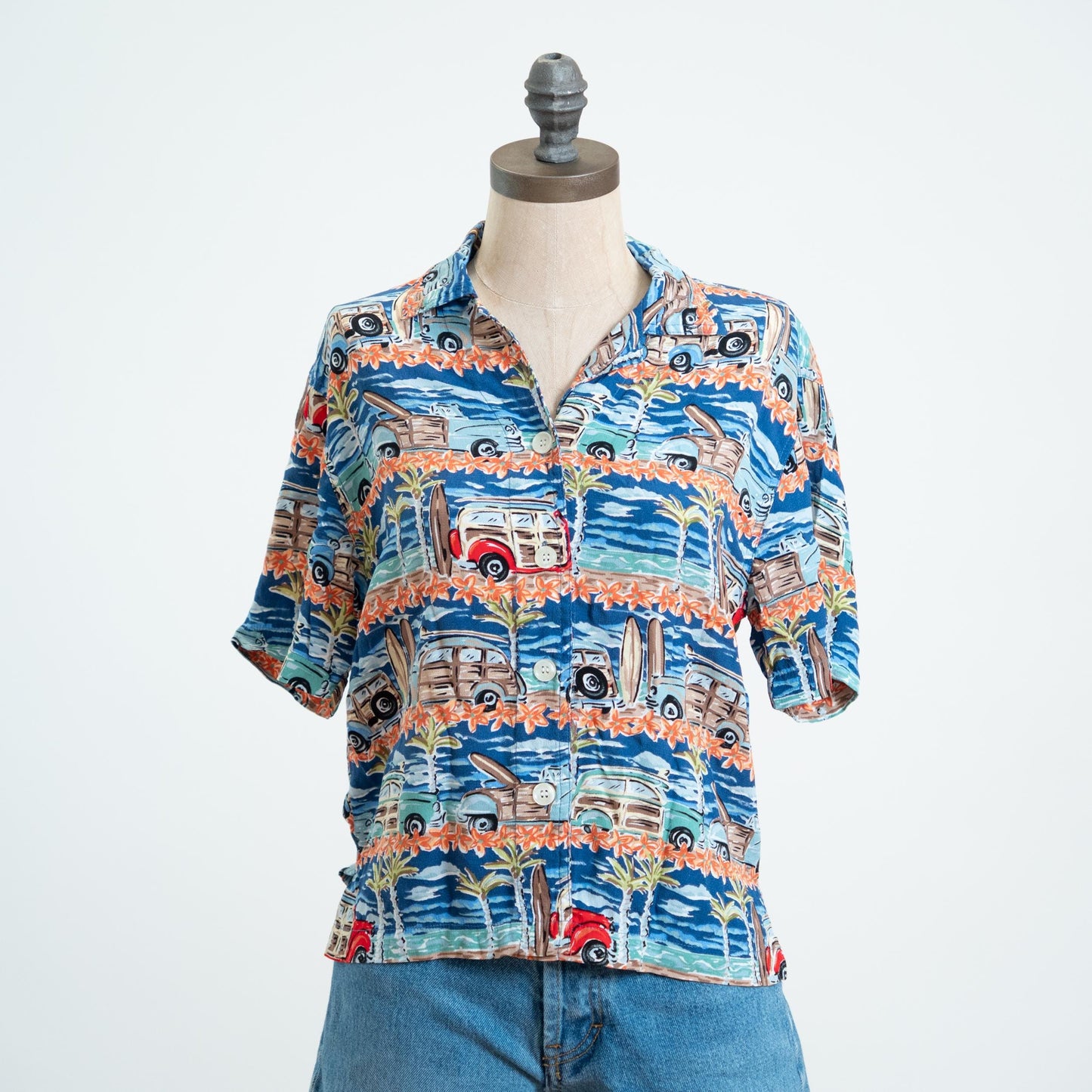 Vintage 90s Woody Wagon Surfer Aloha Shirt - Small