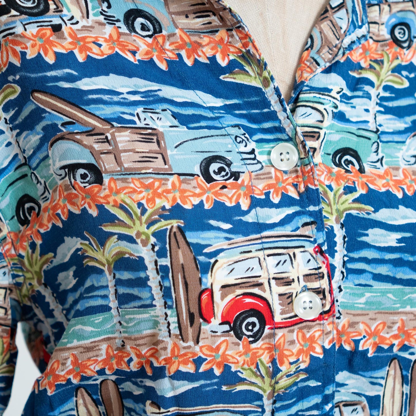 Vintage 90s Woody Wagon Surfer Aloha Shirt - Small