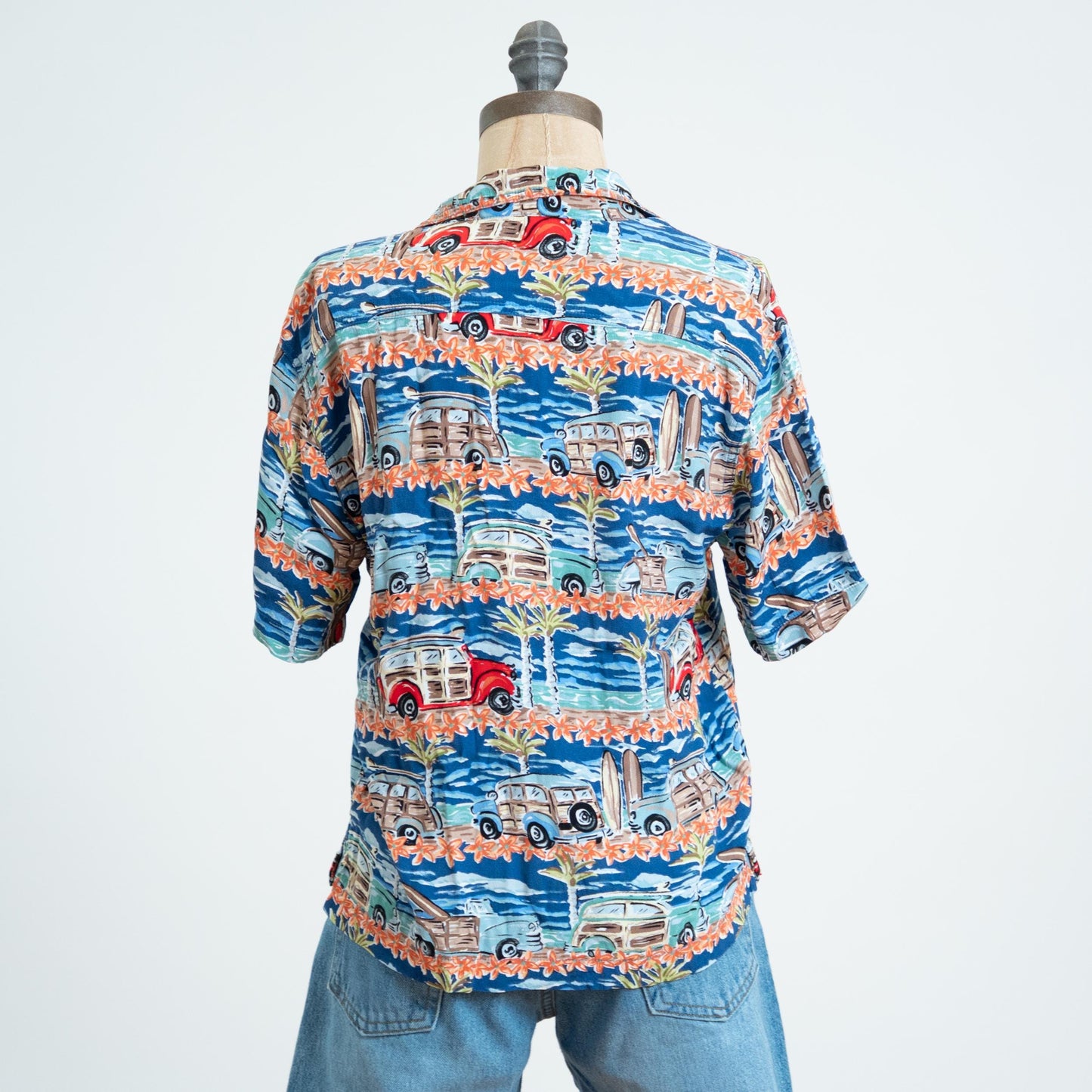 Vintage 90s Woody Wagon Surfer Aloha Shirt - Small