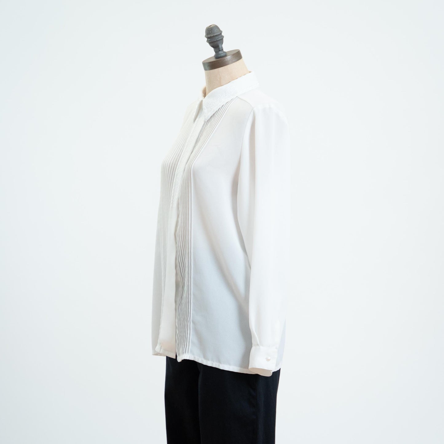 Vintage 80s White Knife Pleated Blouse - Medium