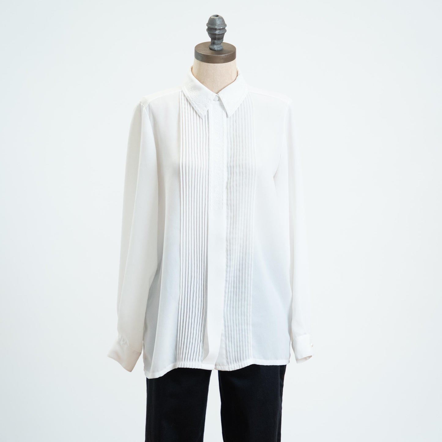 Vintage 80s White Knife Pleated Blouse - Medium