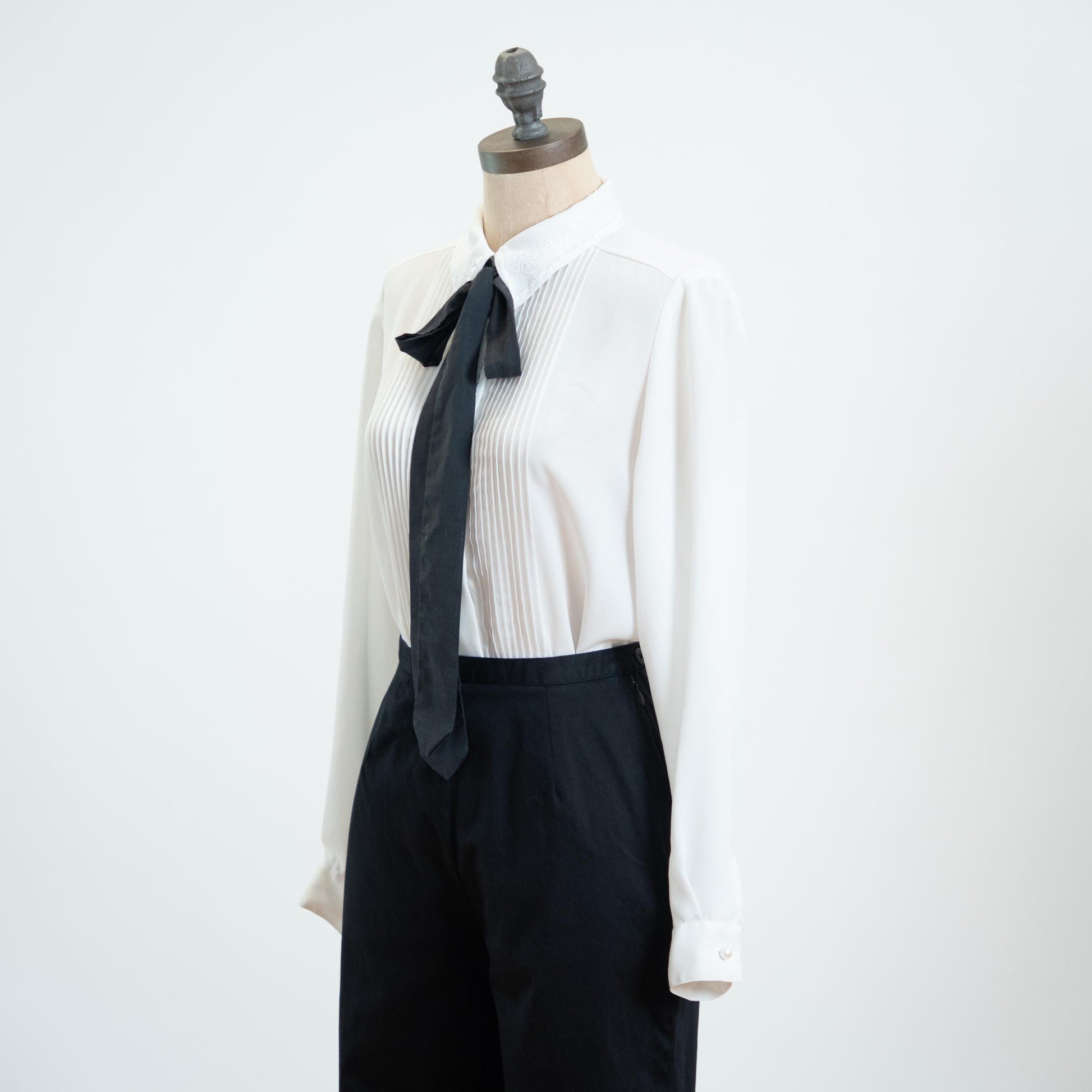 Vintage 80s White Knife Pleated Blouse - Medium