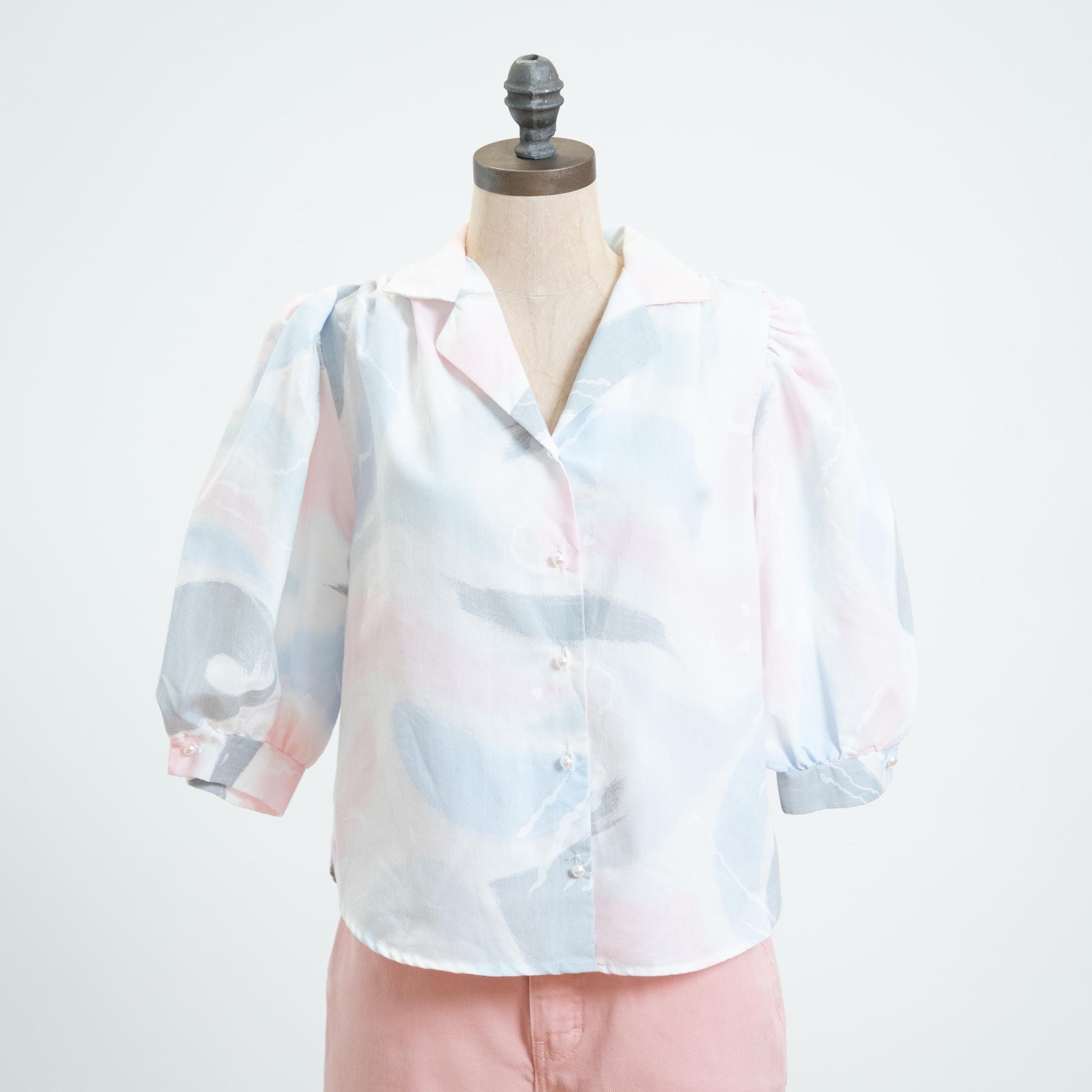 Vintage 80s Cotton Candy Puff Sleeve Blouse - Large
