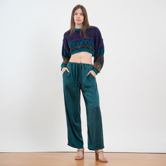 Vintage 90s Victoria's Secret Emerald Green Silk Lounge Pants - One Size