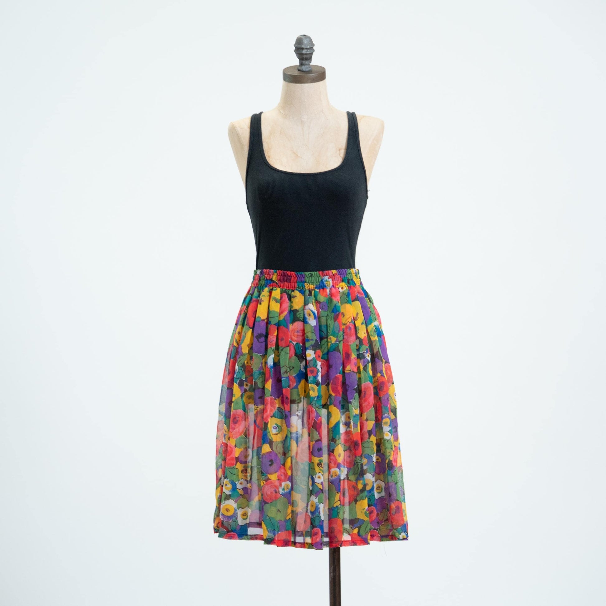 Vintage 80s Sheer Floral Pleated Skirt - Medium