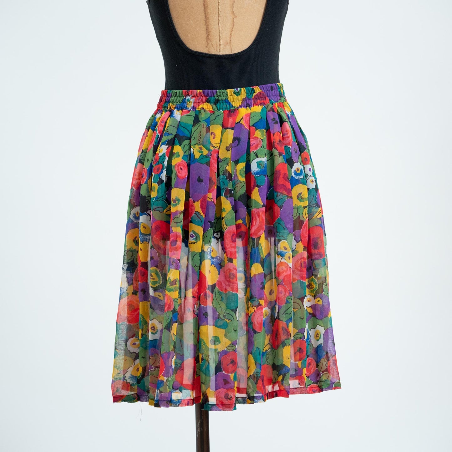 Vintage 80s Sheer Floral Pleated Skirt - Medium