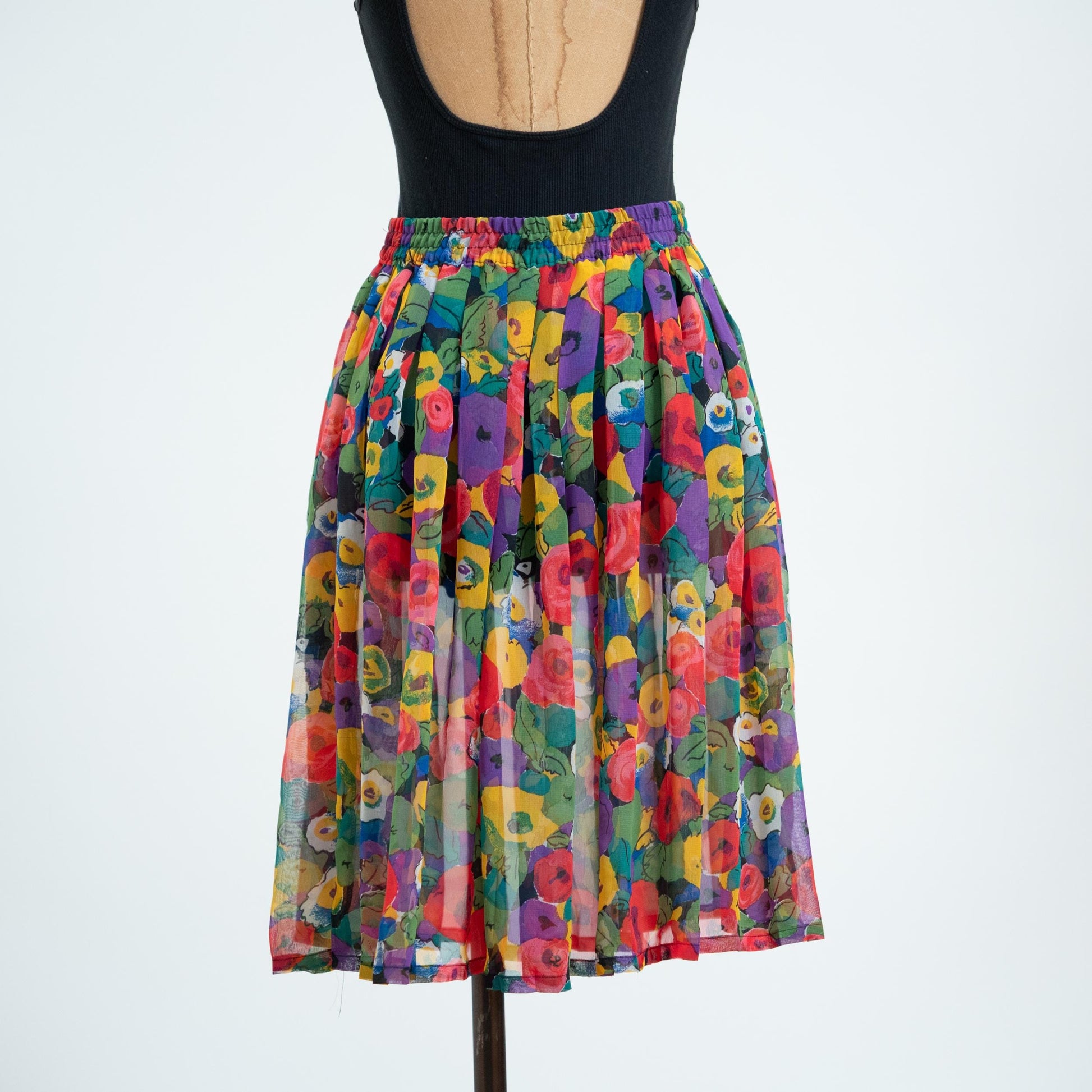 Vintage 80s Sheer Floral Pleated Skirt - Medium