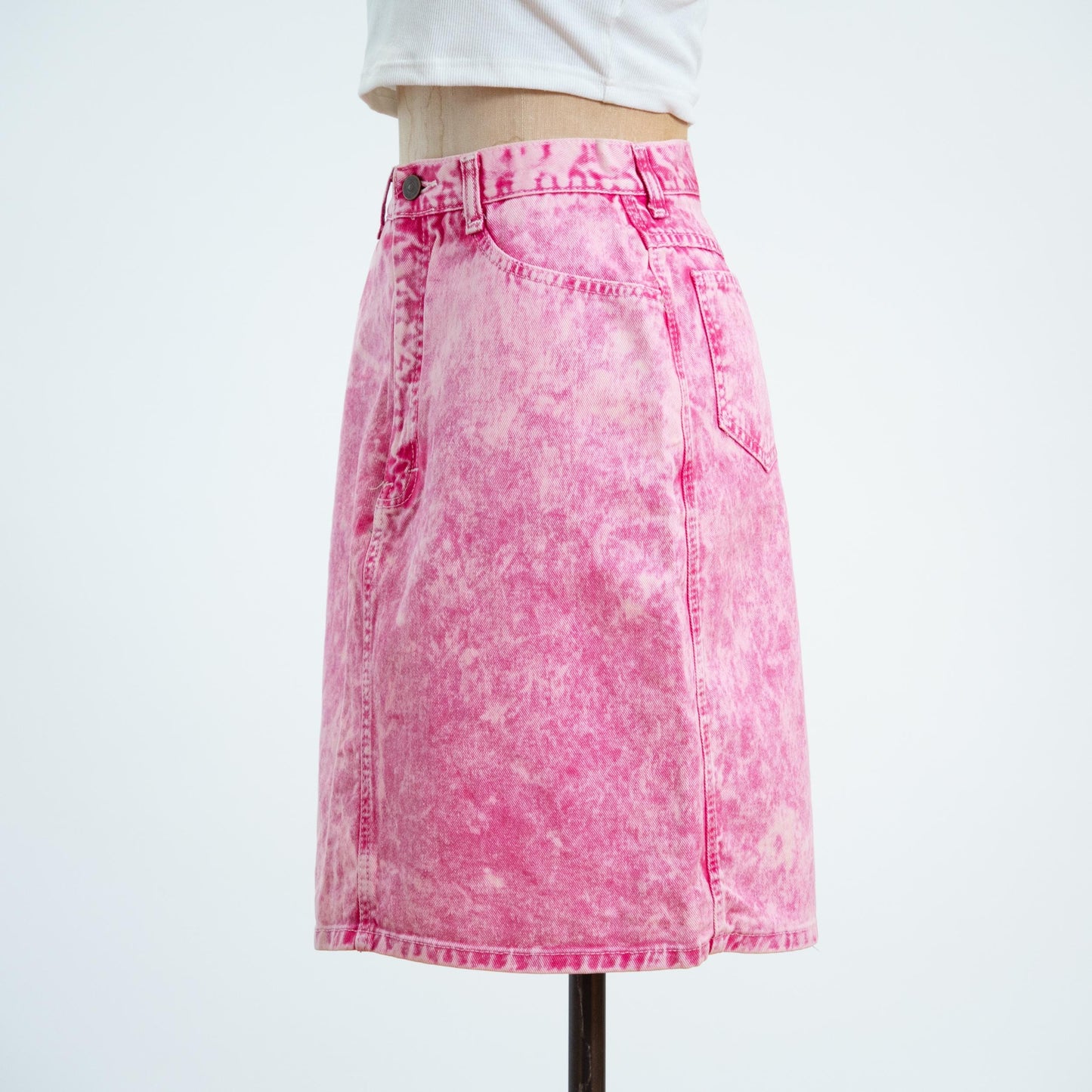 Vintage 80s Hot Pink Acid Wash Denim Skirt - Small, 26" Waist