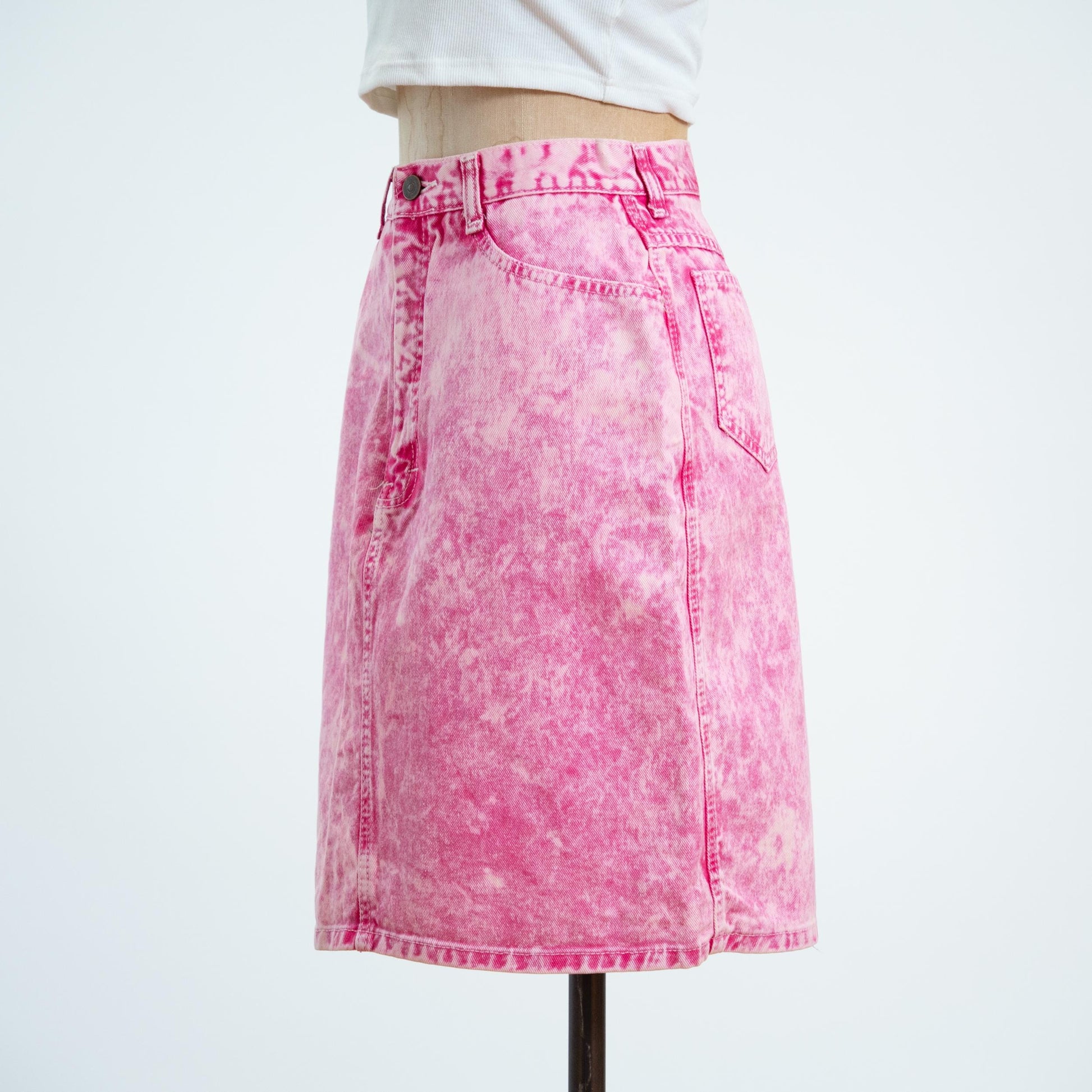 Vintage 80s Hot Pink Acid Wash Denim Skirt - Small, 26" Waist