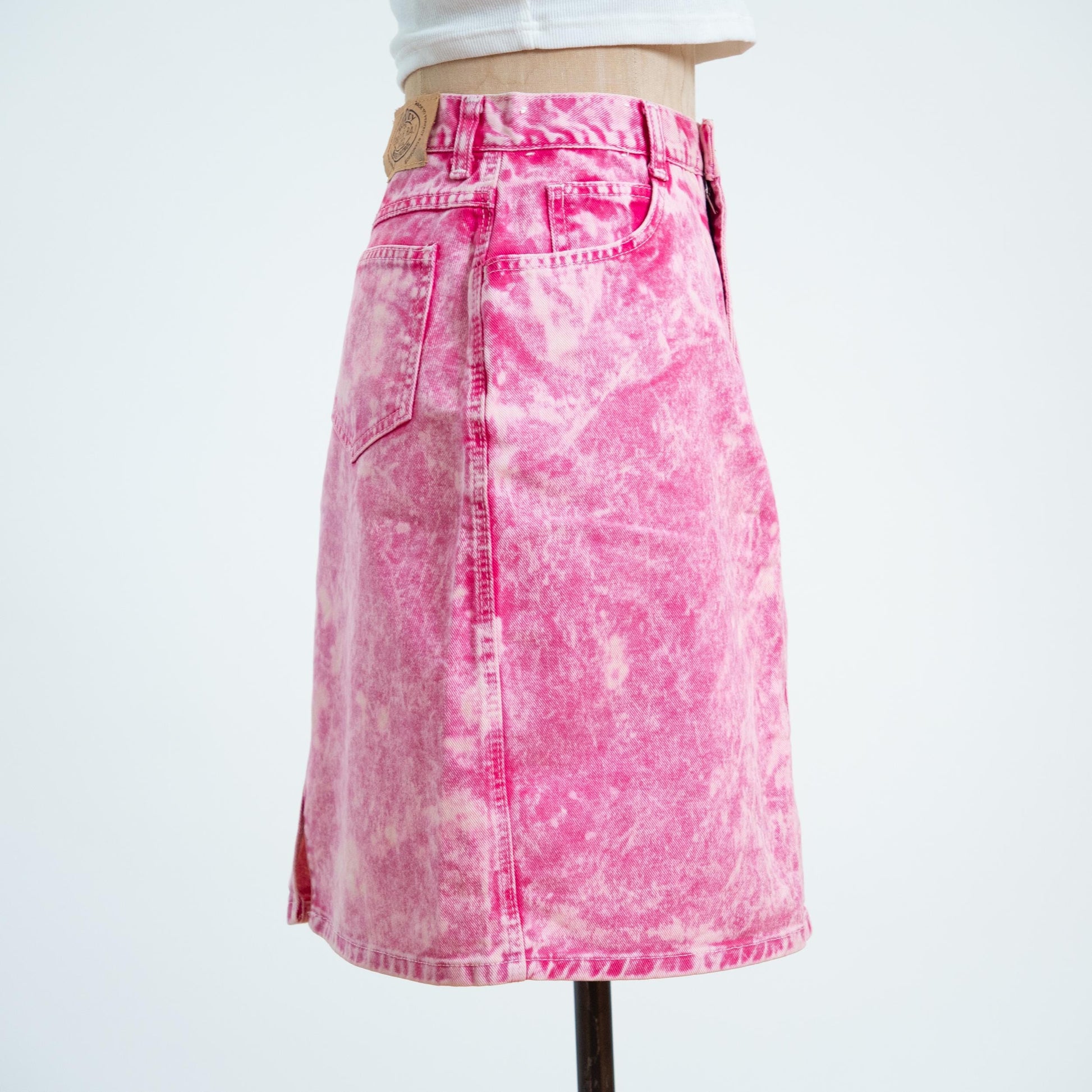 Vintage 80s Hot Pink Acid Wash Denim Skirt - Small, 26" Waist