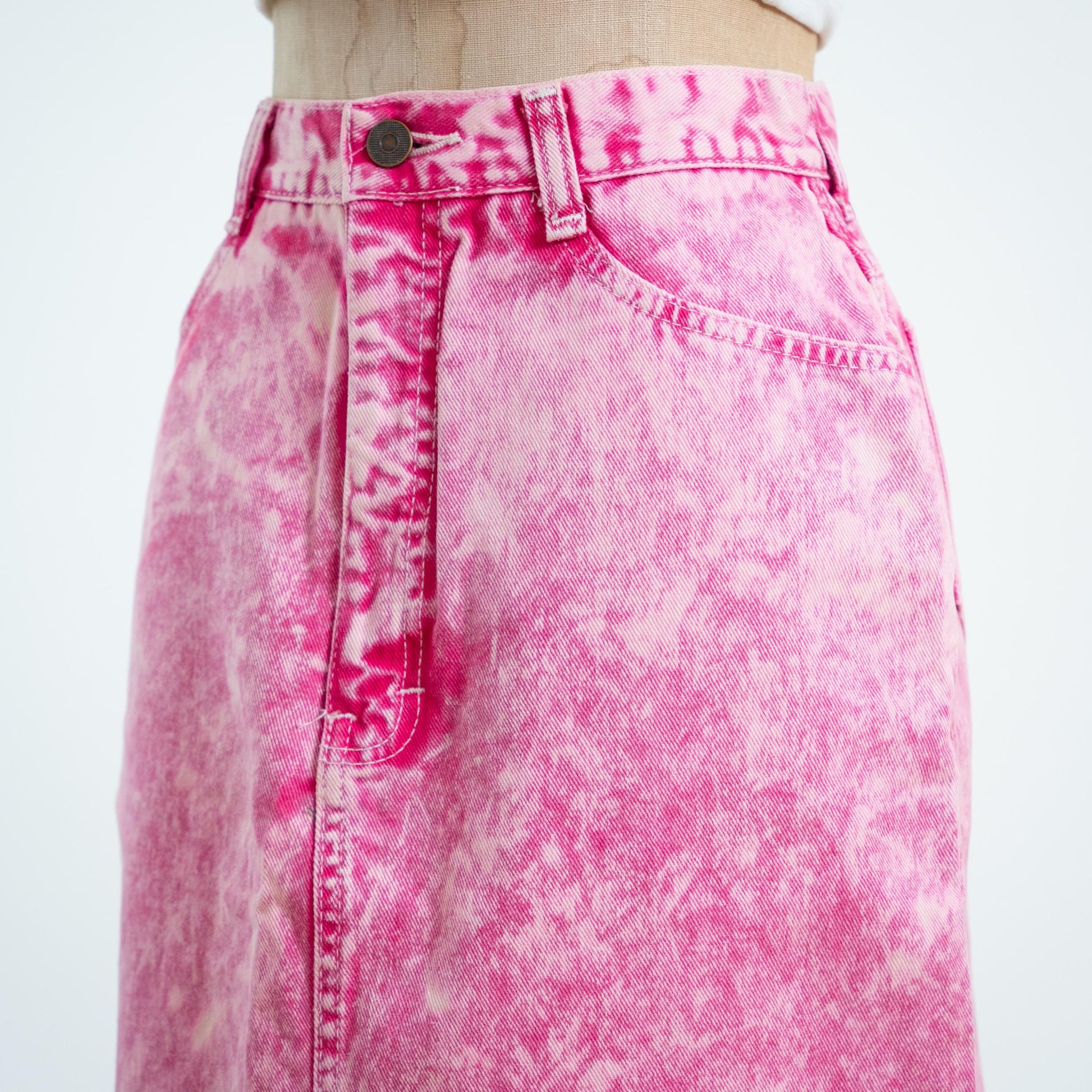 Vintage 80s Hot Pink Acid Wash Denim Skirt - Small, 26" Waist