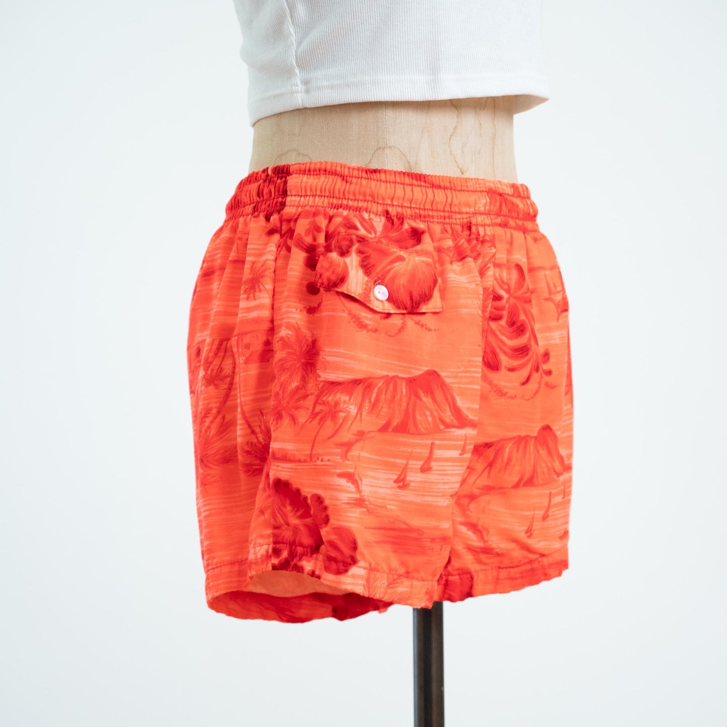 Vintage 80s Neon Orange Hawaiian Swim Shorts- Small 