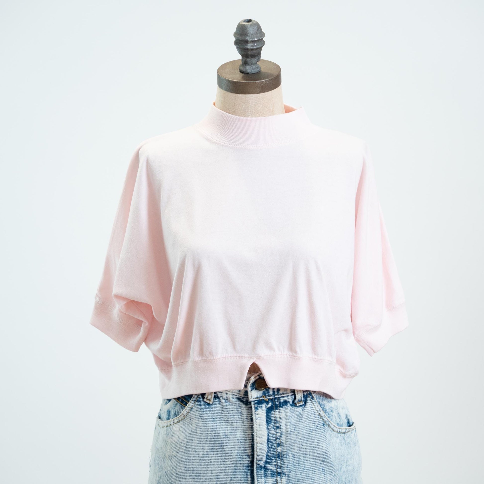 Vintage 80s Pastel Pink Dolman Sleeve Crop Top - Medium