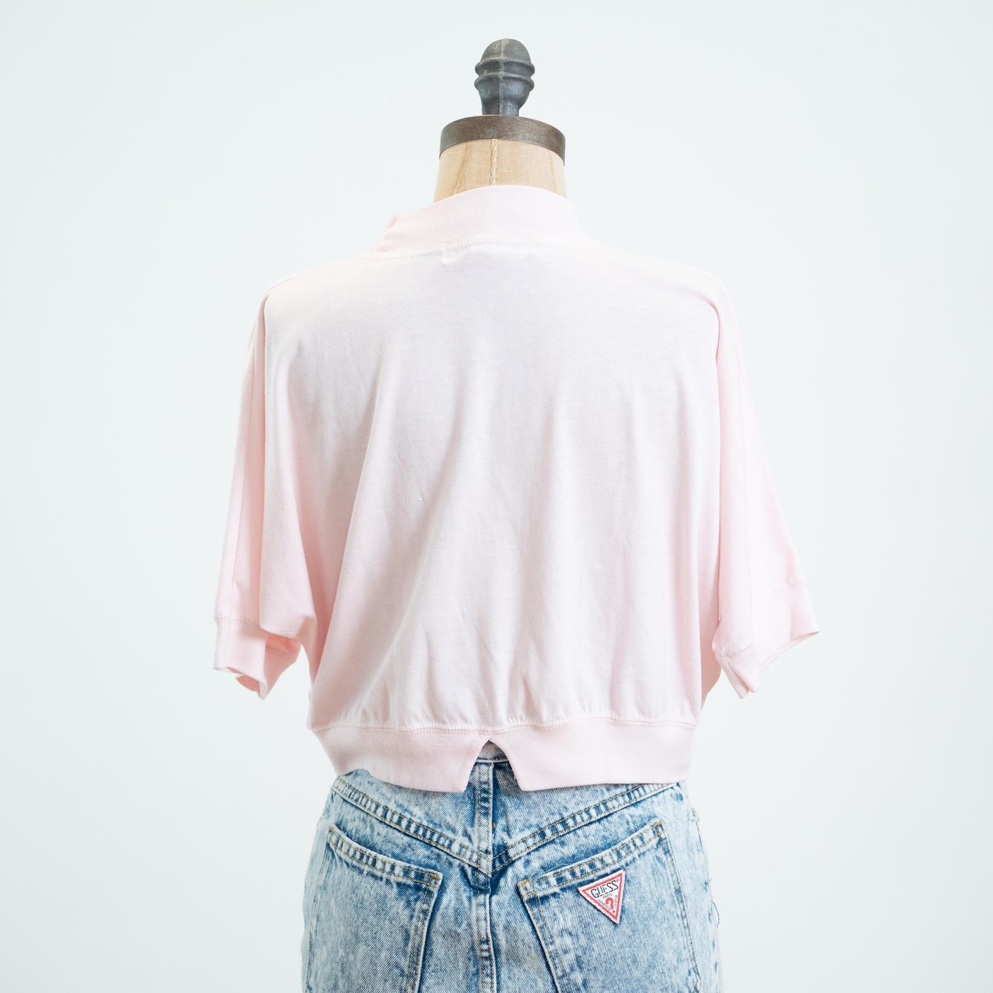 Vintage 80s Pastel Pink Dolman Sleeve Crop Top - Medium