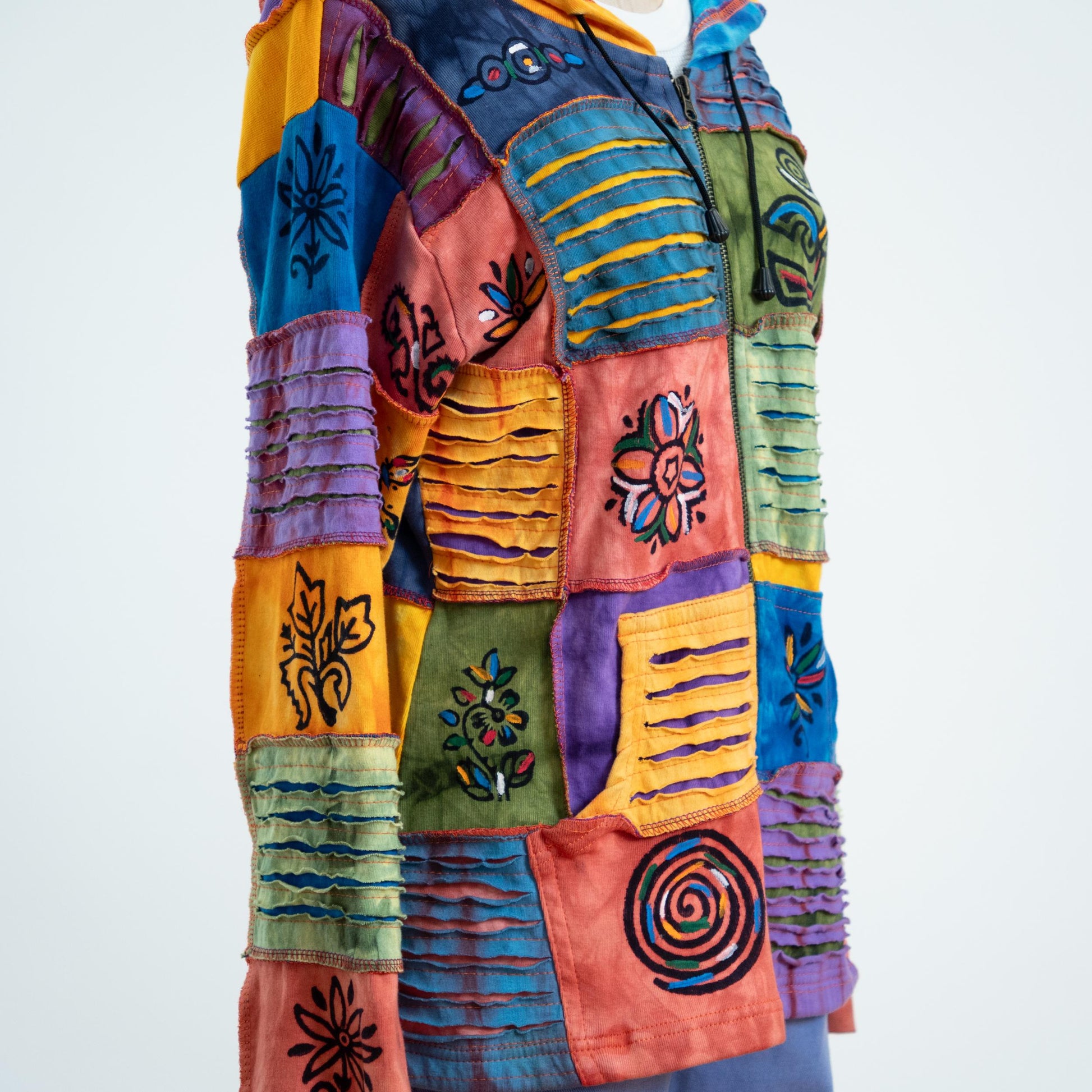 Vintage 90s Rising International Boho Patchwork Hoodie NWT- Small
