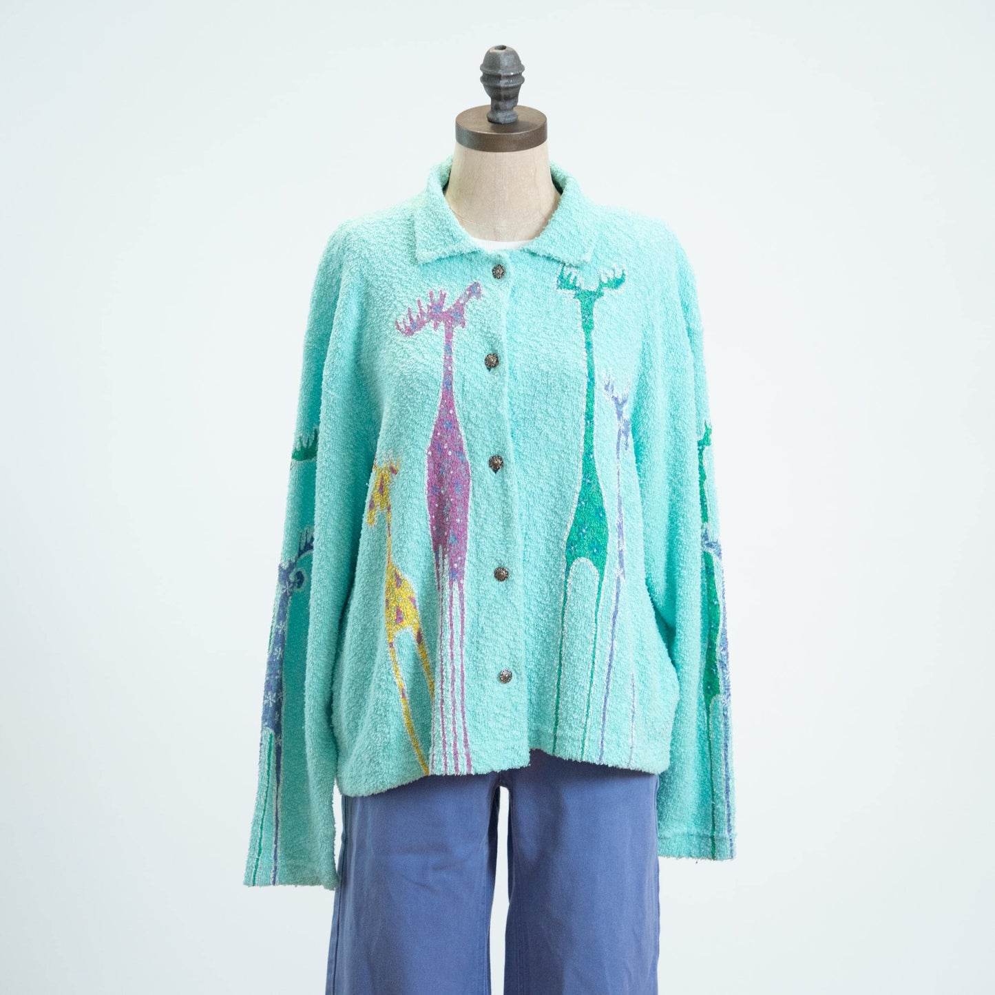 Vintage 80s Terry Cloth Moose Cardigan - Extra Large