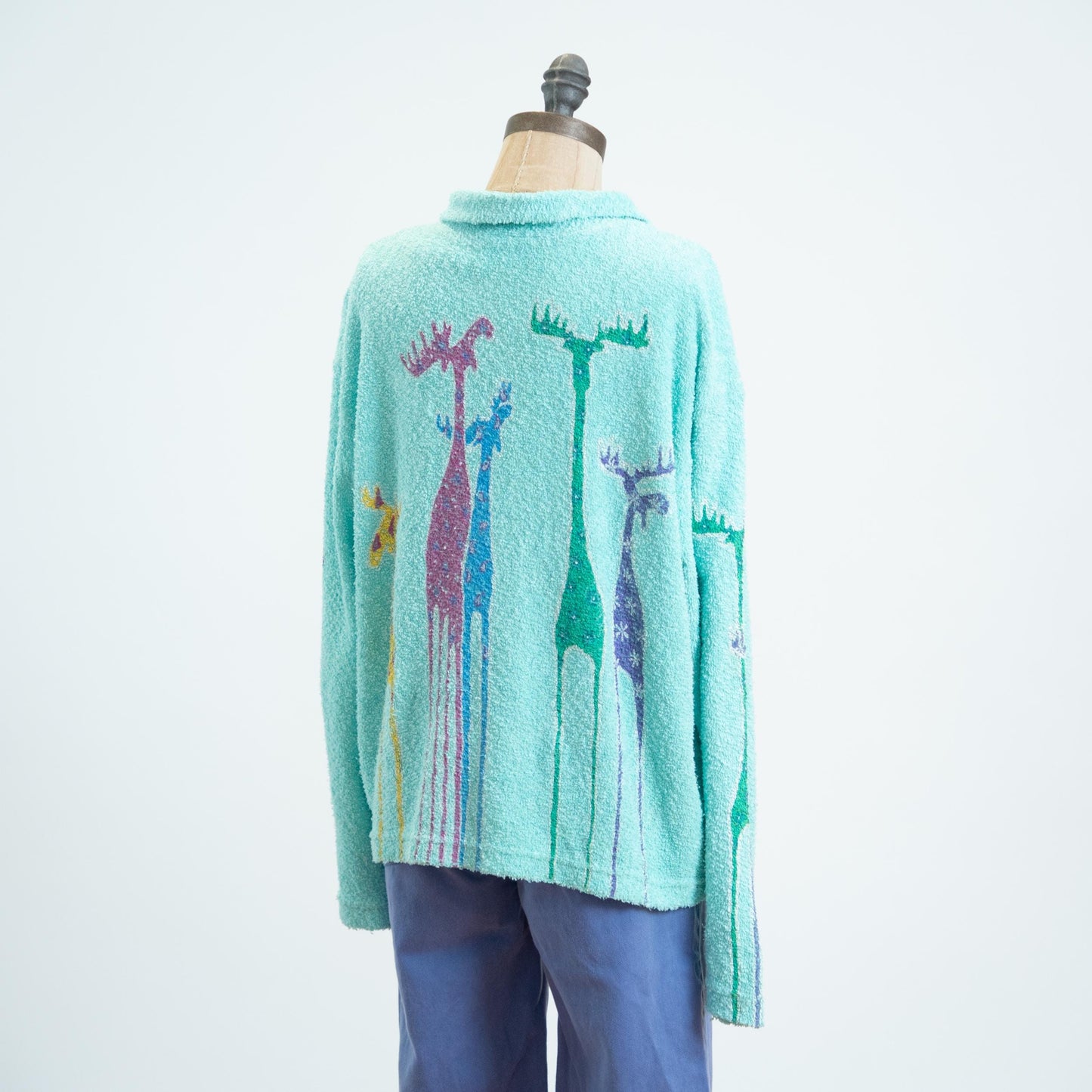 Vintage 80s Terry Cloth Moose Cardigan - Extra Large