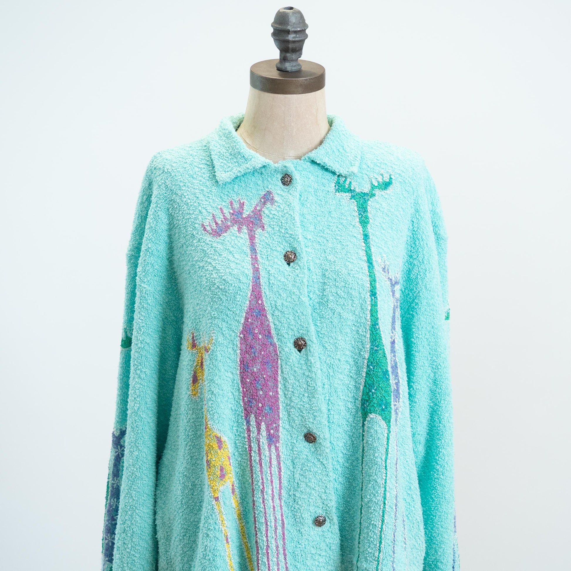 Vintage 80s Terry Cloth Moose Cardigan - Extra Large