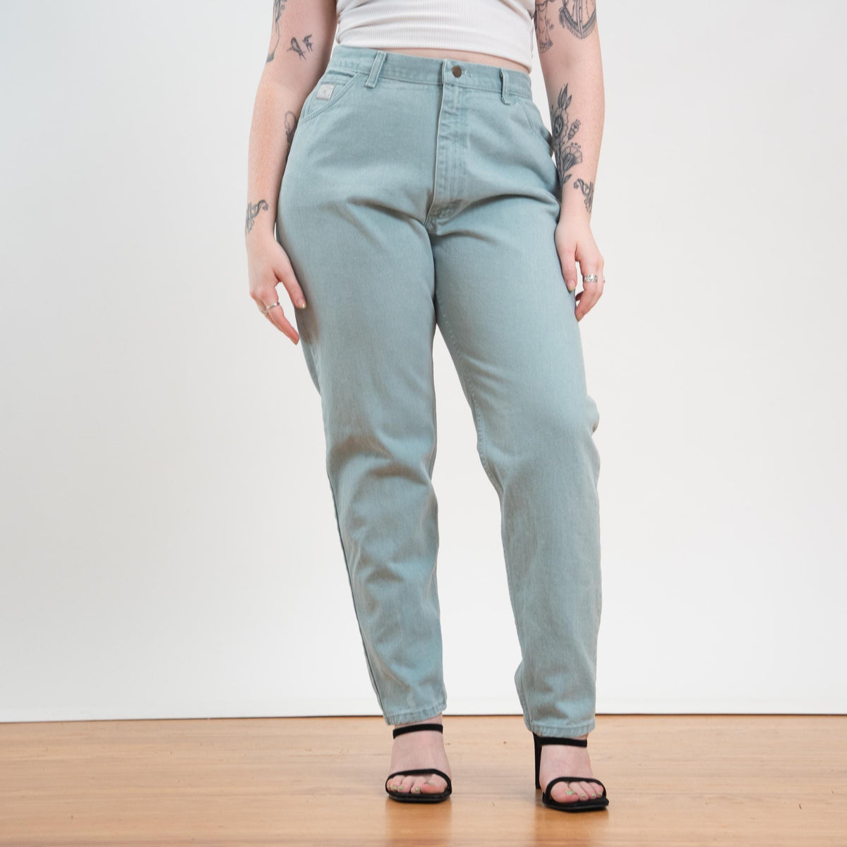 Vintage 90s Wrangler Mint Green Curvy Fit Jeans - Large, 31" Waist | Denim High Waisted Mom Jeans