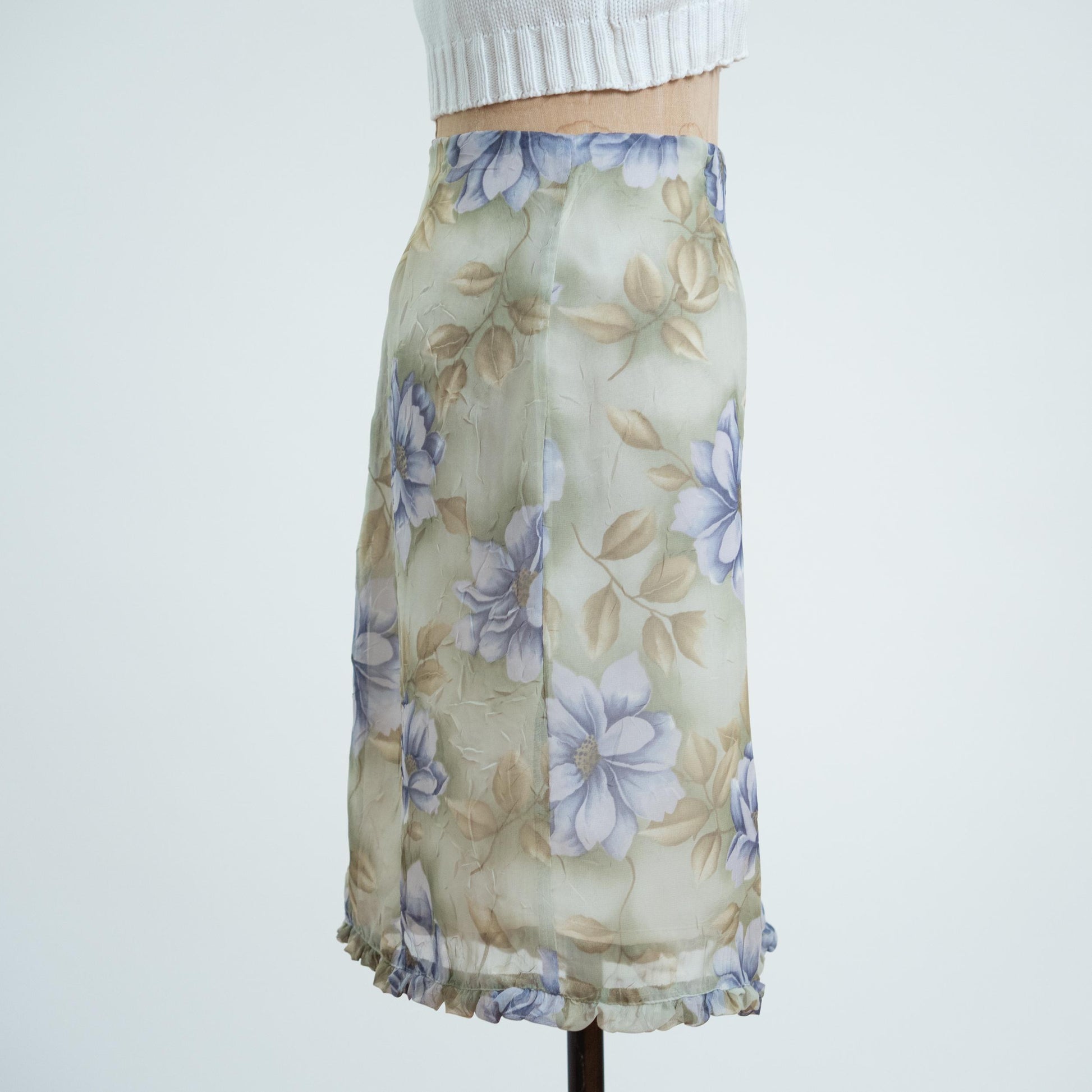 Vintage 90s Magnolia Floral Print Ruffle Hem Skirt - Medium