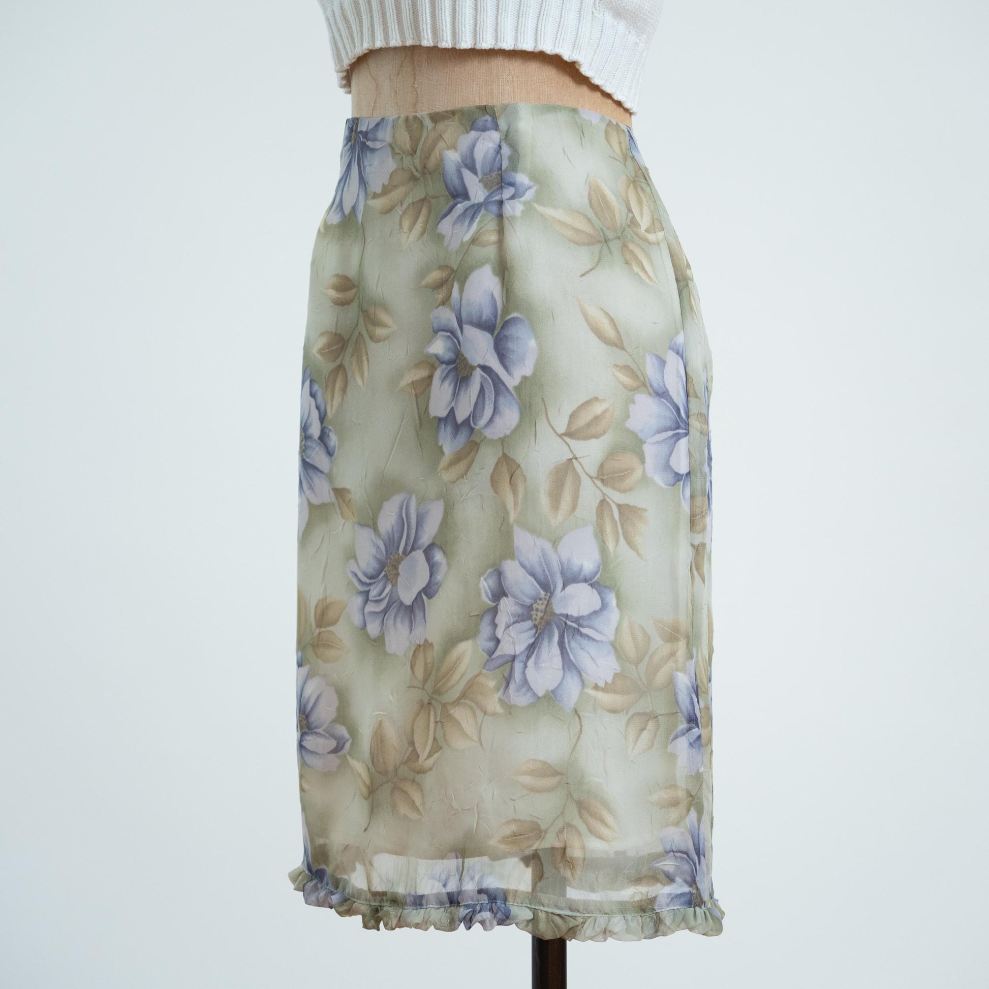 Vintage 90s Magnolia Floral Print Ruffle Hem Skirt - Medium