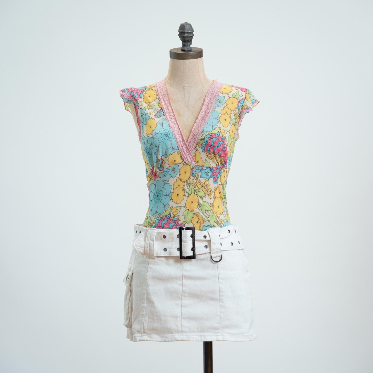 Vintage Y2K Sheer Floral & Butterfly Print Top - Small