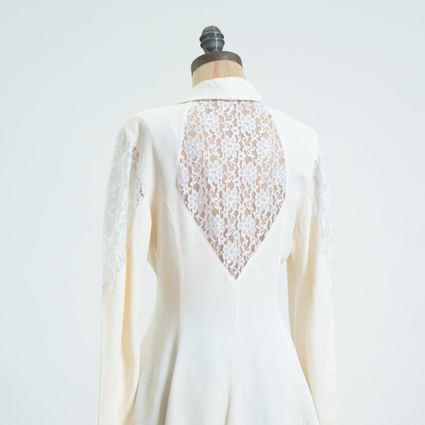 Vintage 80s Ivory Lace Panel High-Low Hem Blouse - Small