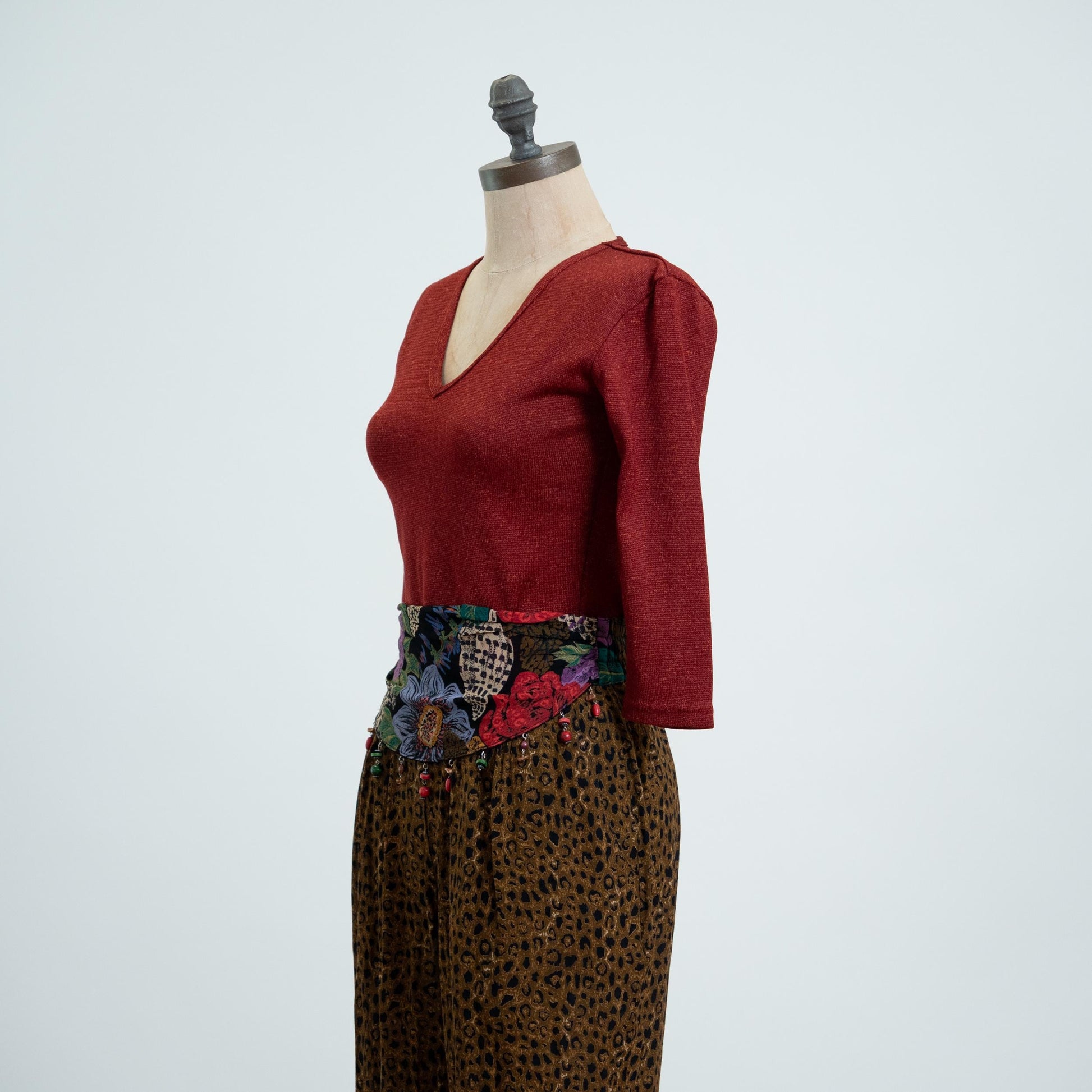Vintage 90s Oxblood Red Knit 3/4 Sleeve Top - XS to Small