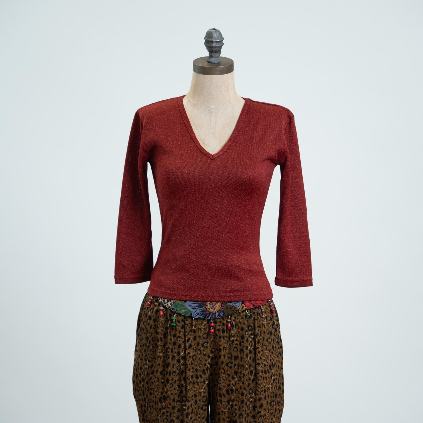 Vintage 90s Oxblood Red Knit 3/4 Sleeve Top - XS to Small